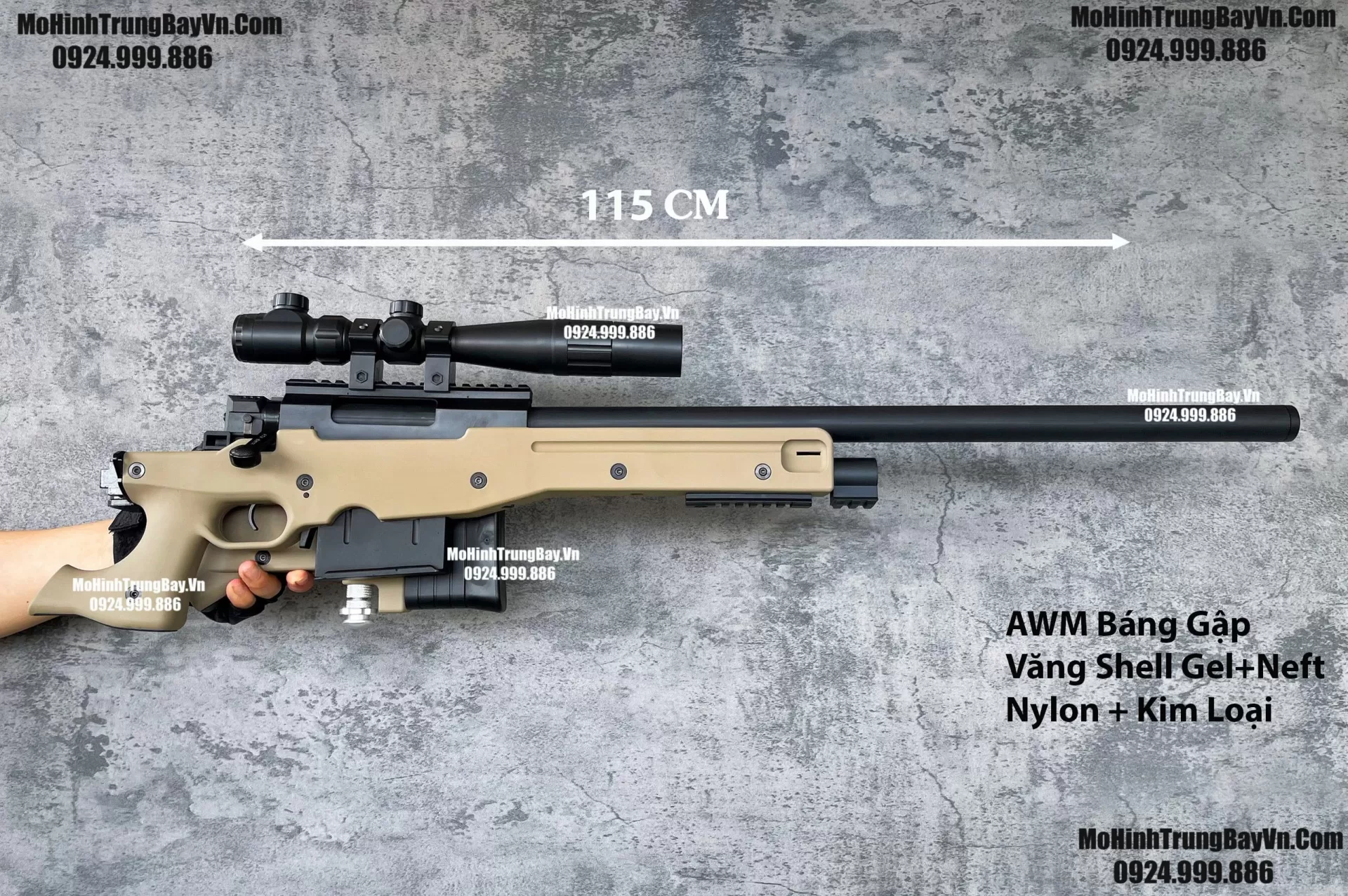 Súng Sniper Văng Shell AWM AWP Màu Cát Báng Gập Kim Loại 115cm Cao Cấp Gel + Xốp Full Phụ Kiện (1) (1)