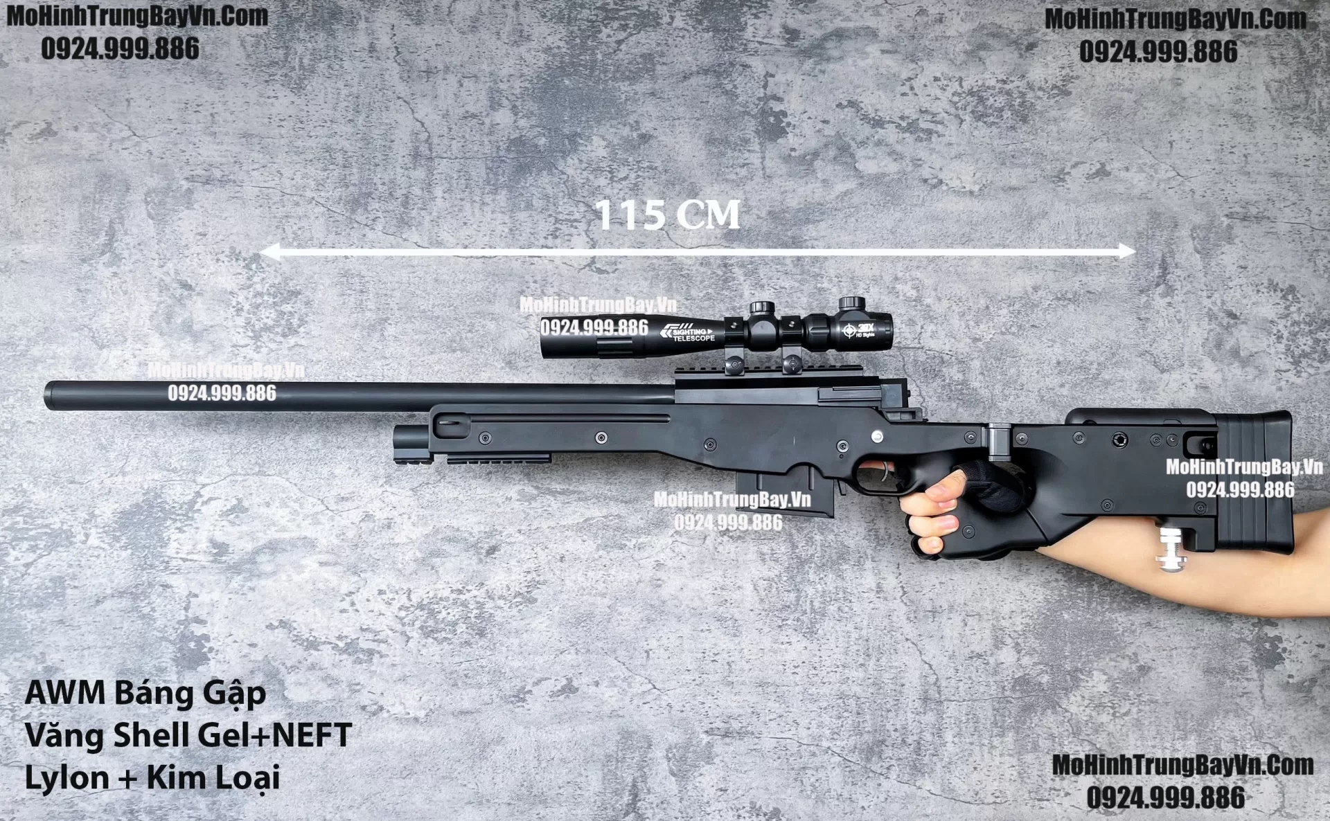 Súng Sniper Văng Shell AWM AWP Màu Đen Báng Gập Kim Loại 115cm Cao Cấp Gel + Xốp Full Phụ Kiện (1)