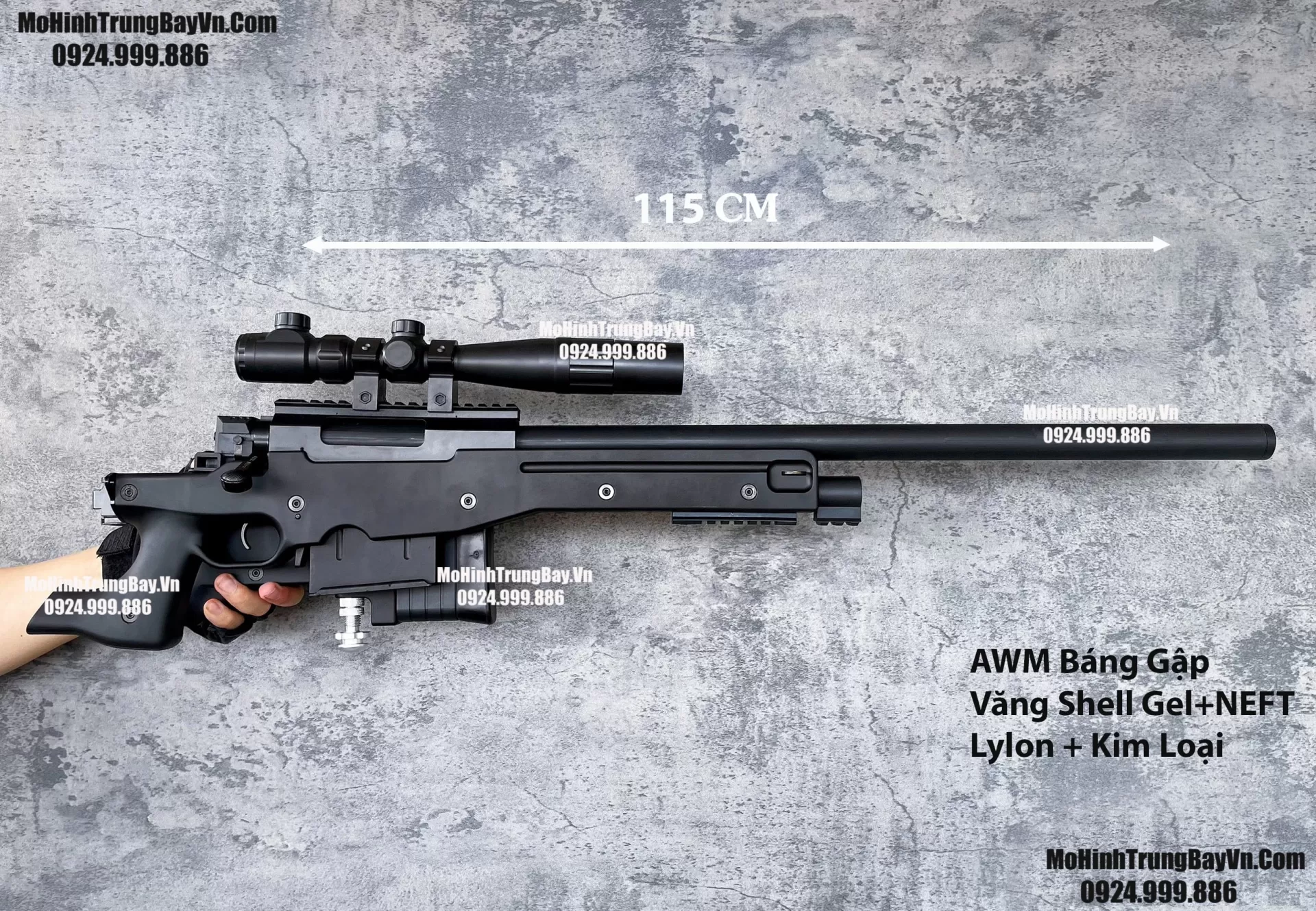Súng Sniper Văng Shell AWM AWP Màu Đen Báng Gập Kim Loại 115cm Cao Cấp Gel + Xốp Full Phụ Kiện (1)