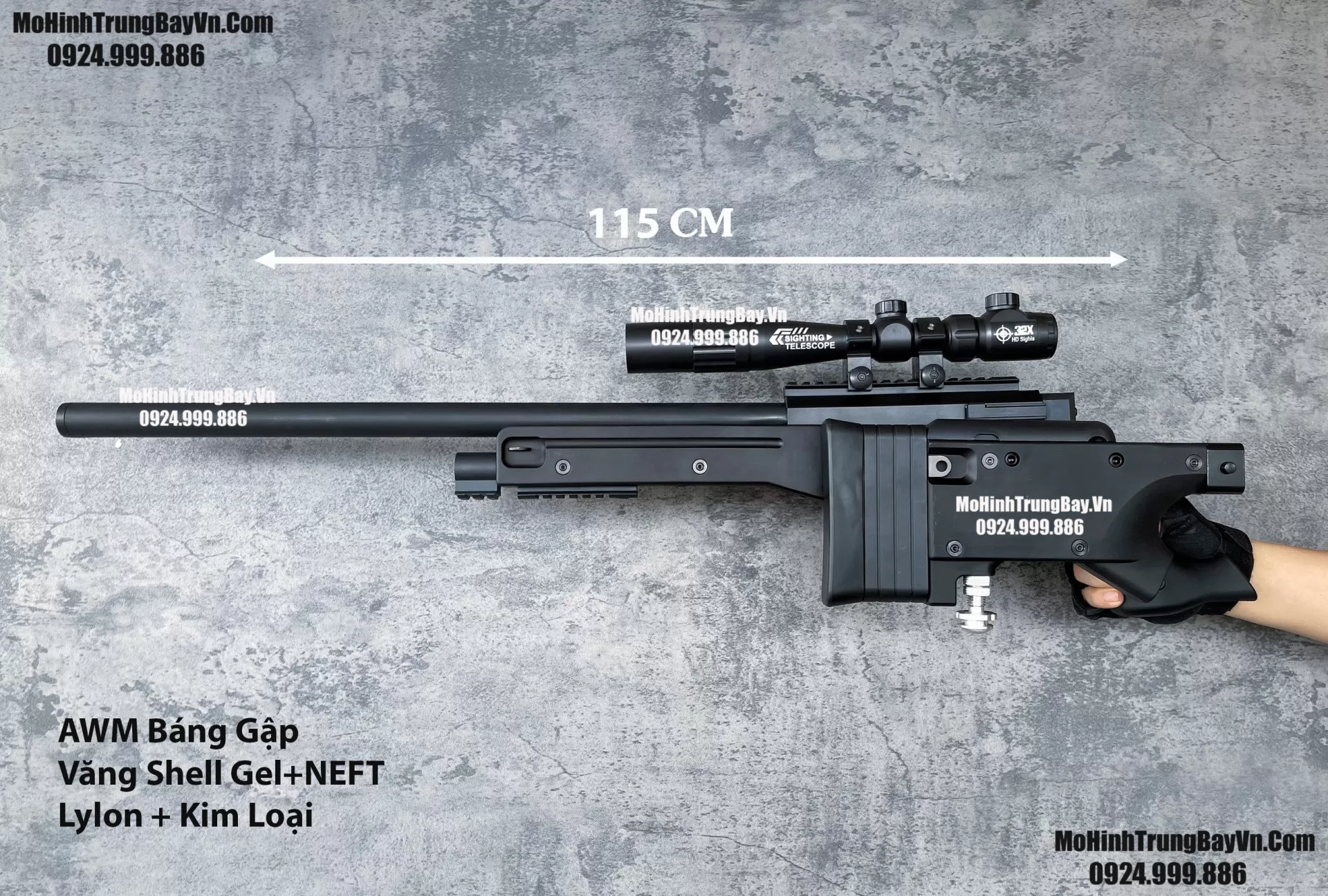Súng Sniper Văng Shell AWM AWP Màu Đen Báng Gập Kim Loại 115cm Cao Cấp Gel + Xốp Full Phụ Kiện (1)
