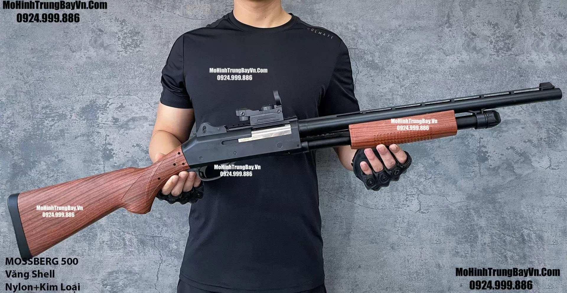 Súng Shotgun MossBerg 500 Bắn Đạn Thạch+Xốp Màu Gỗ Tỉ Lệ 1:1 Cực Nặng Tay M870 M1897 M1887 Mohinhtrungbay Mohinhtrungbay.vn