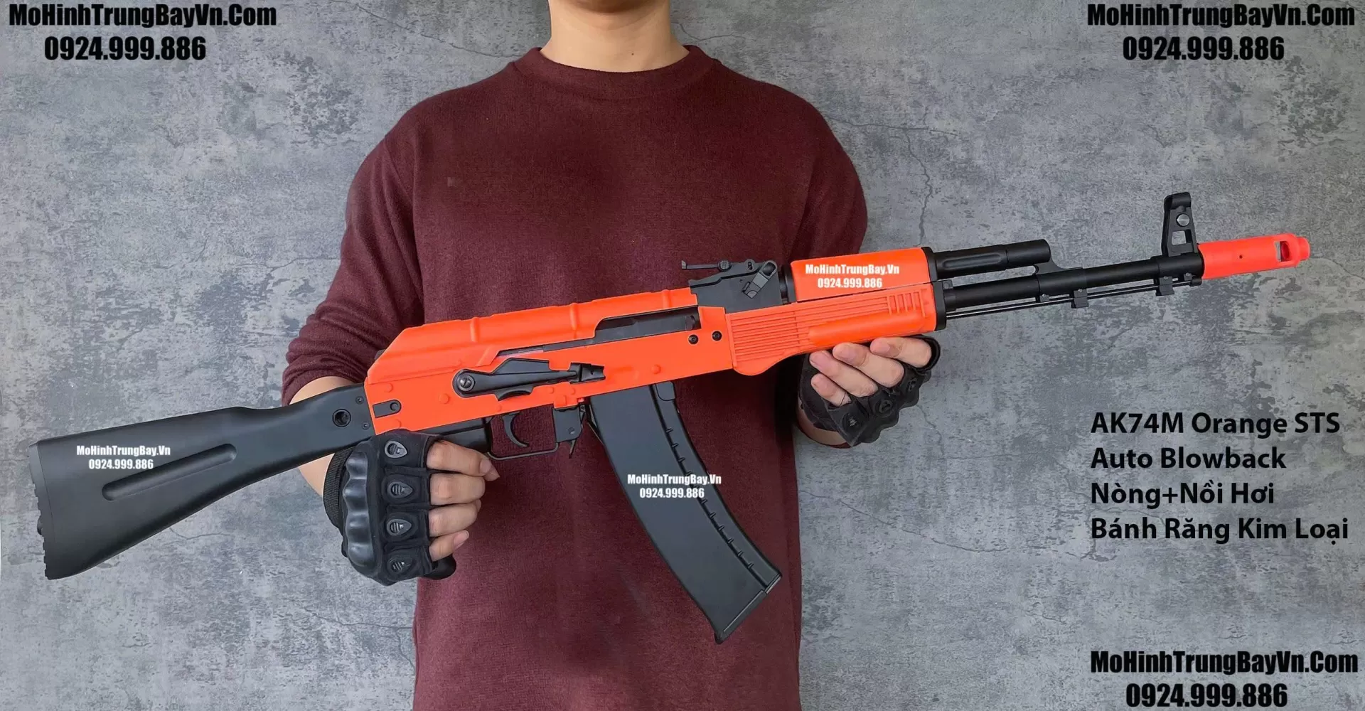 Súng Đạn Thạch AK74M Orange Blowback Bánh Răng Kim Loại Cực Mạnh Giá Rẻ AKS AK47 AK102 AKM AK74 AKU