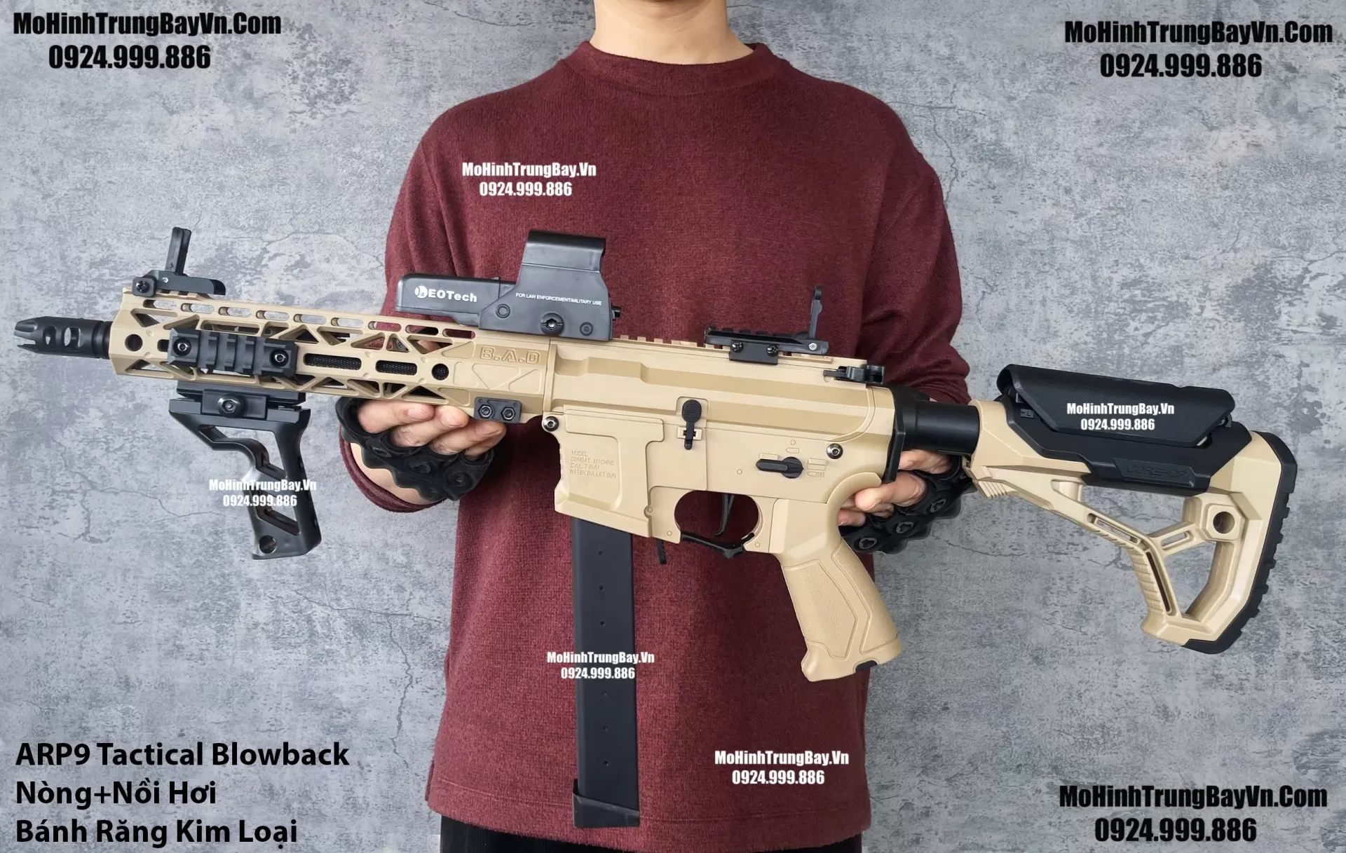 Súng Đạn Thạch SMG Arp9 Long Tactical Màu Cát Bánh Răng Kim Loại Cực Chiến Mohinhtrungbay Mohinhtrungbay.vn
