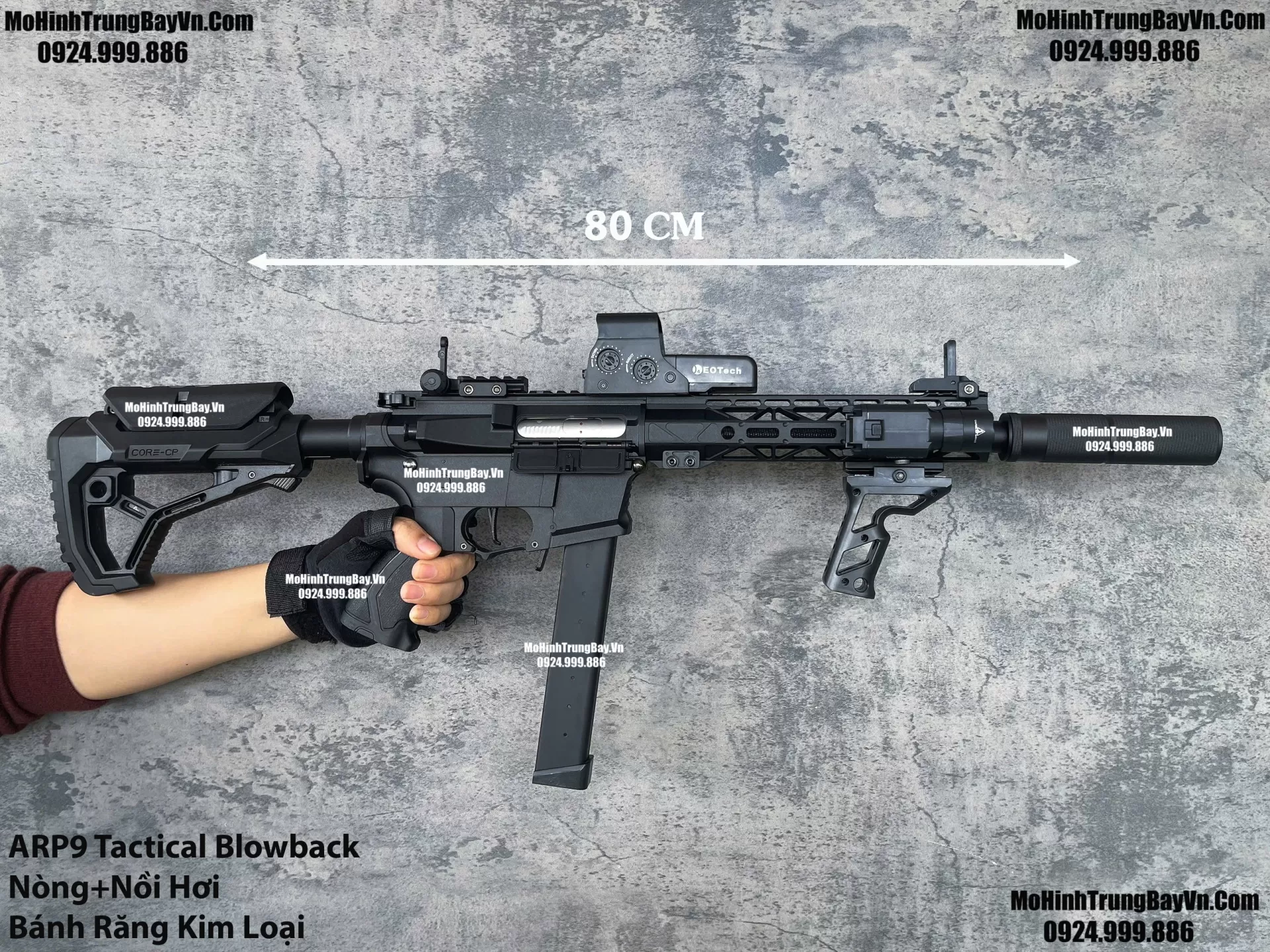 Súng Đạn Thạch SMG Arp9 Long Tactical Đen Bánh Răng Kim Loại Cực Chiến Mohinhtrungbay Mohinhtrungbay.vn