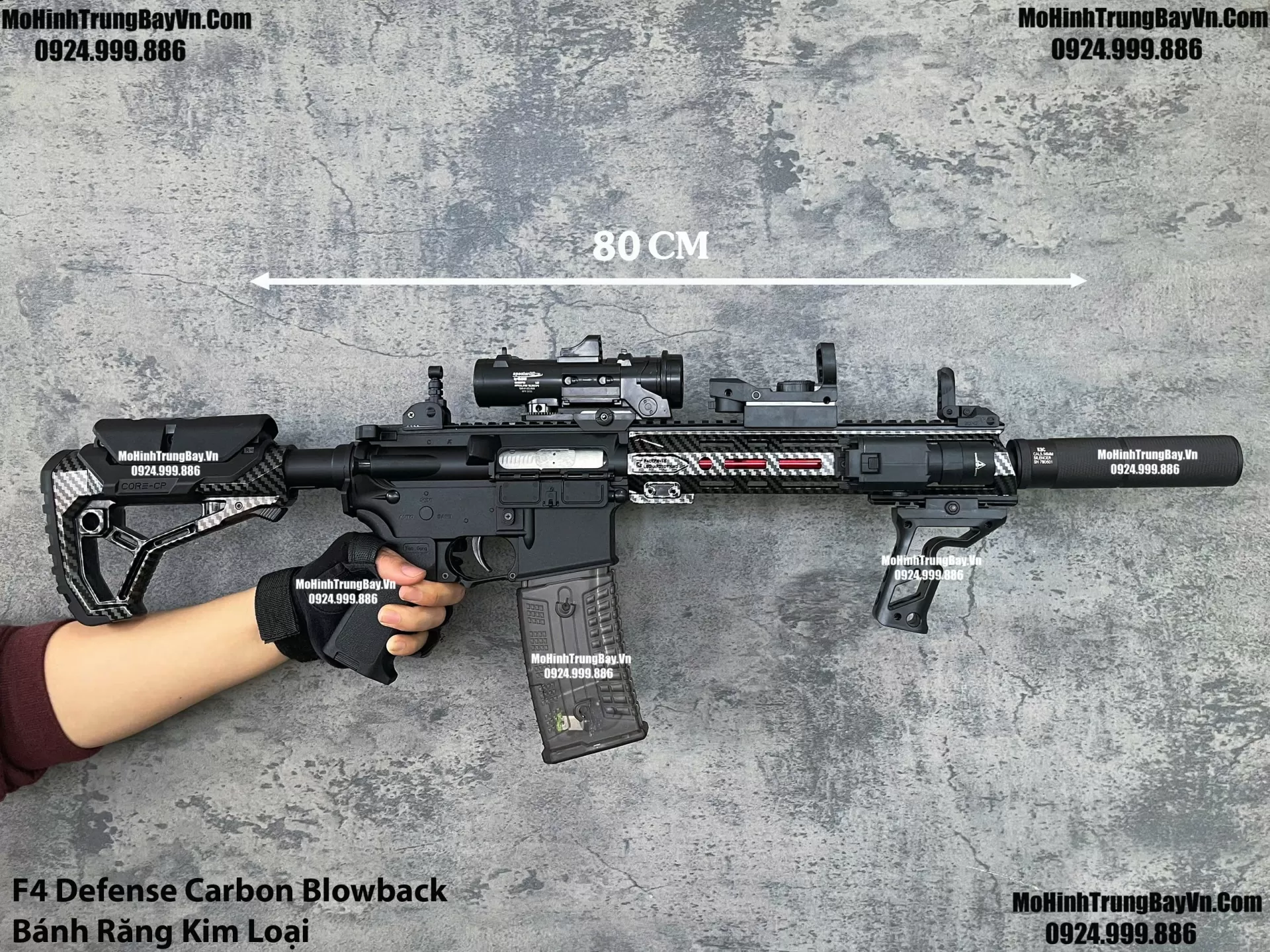 Súng Đạn Thạch F4 Defense Carbon Bánh Răng Kim Loại Kèm Túi Đựng Và 2 Băng Đạn m416 hk416 M4a1 Mohinhtrungbay Mohinhtrungbay.vn