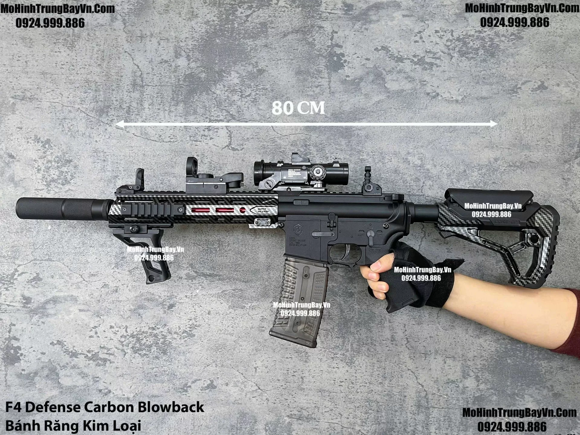 Súng Đạn Thạch F4 Defense Carbon Bánh Răng Kim Loại Kèm Túi Đựng Và 2 Băng Đạn m416 hk416 M4a1 Mohinhtrungbay Mohinhtrungbay.vn