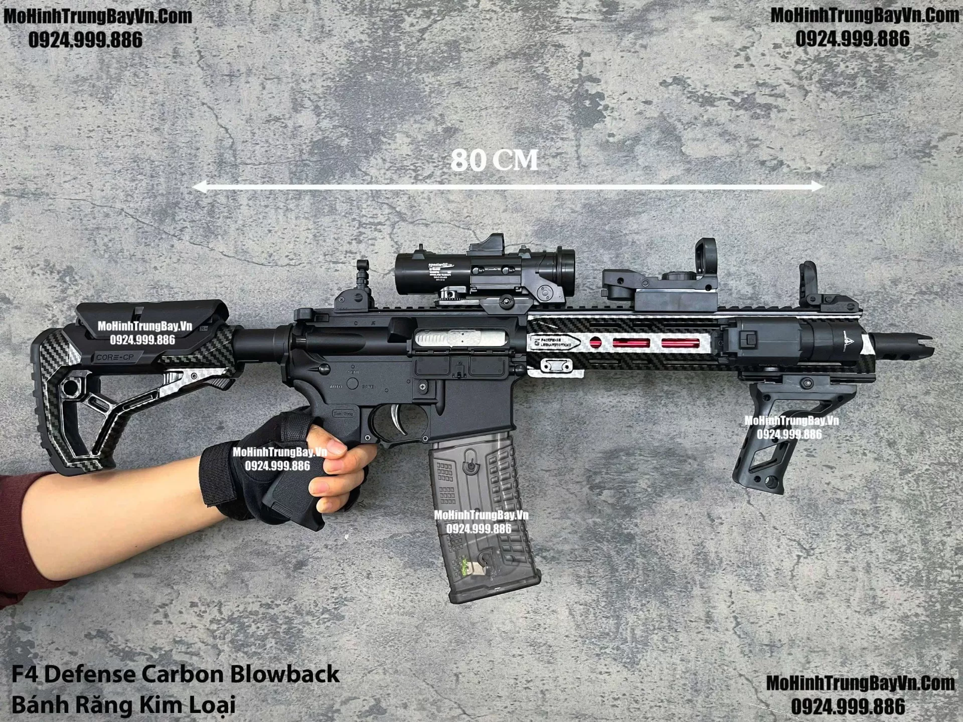 Súng Đạn Thạch F4 Defense Carbon Bánh Răng Kim Loại Kèm Túi Đựng Và 2 Băng Đạn m416 hk416 M4a1 Mohinhtrungbay Mohinhtrungbay.vn