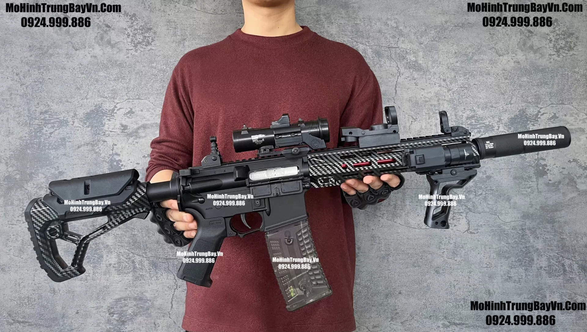 Súng Đạn Thạch F4 Defense Carbon Bánh Răng Kim Loại Kèm Túi Đựng Và 2 Băng Đạn m416 hk416 M4a1 Mohinhtrungbay Mohinhtrungbay.vn
