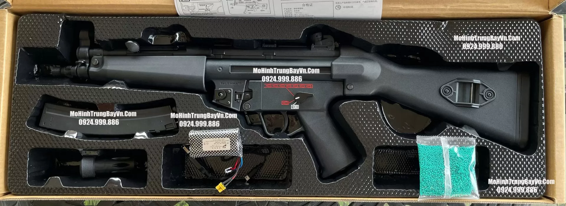 Súng Đạn Thạch SMG Mp5SD Shunxin Blowback  Bánh Răng Kim Loại  Sấy Nhanh MP5k MP5 Mp5