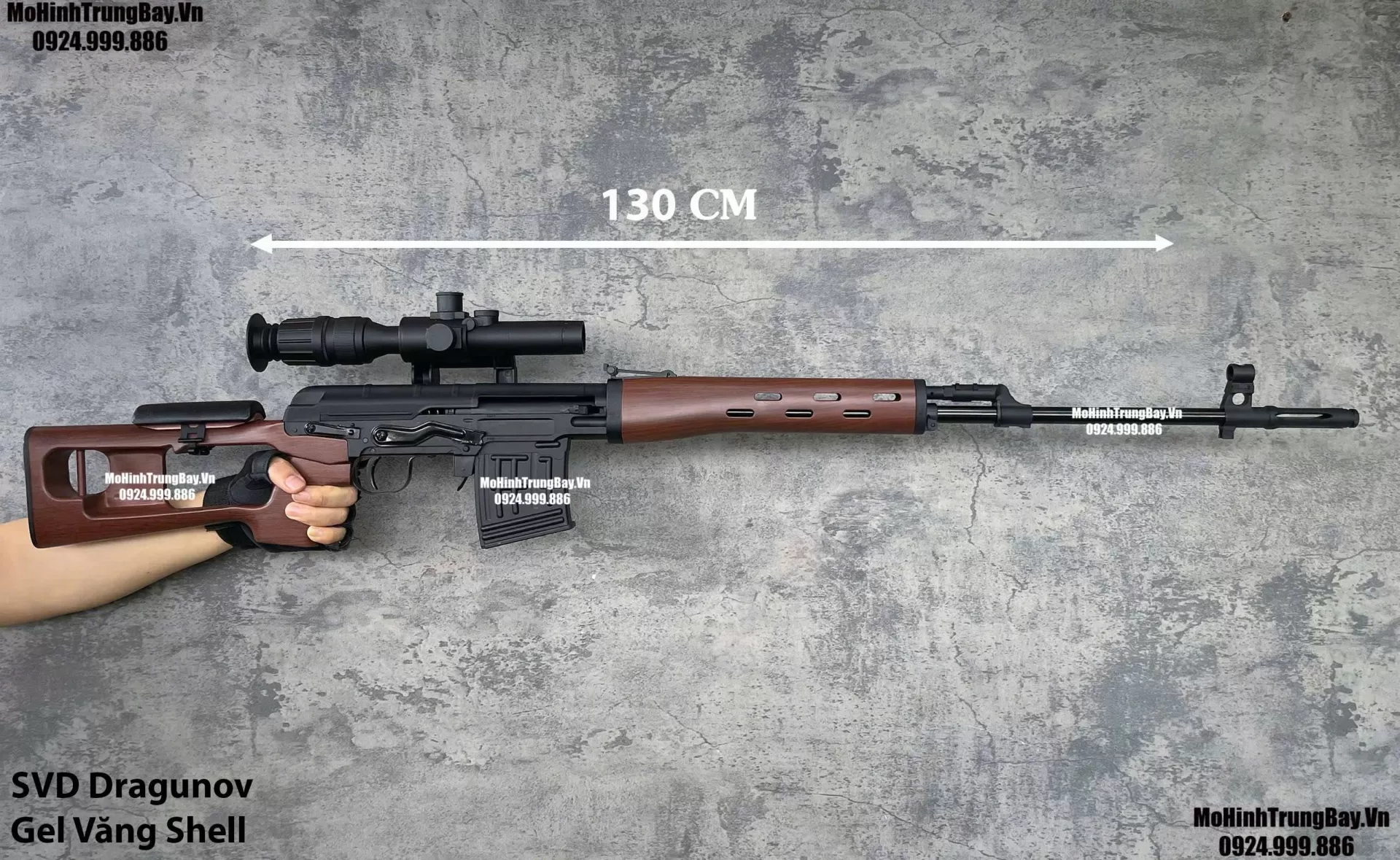 Súng Đạn Thạch Sniper SVD  Dragunov  130cm Nâu Gỗ Văng Shell Cao Cấp