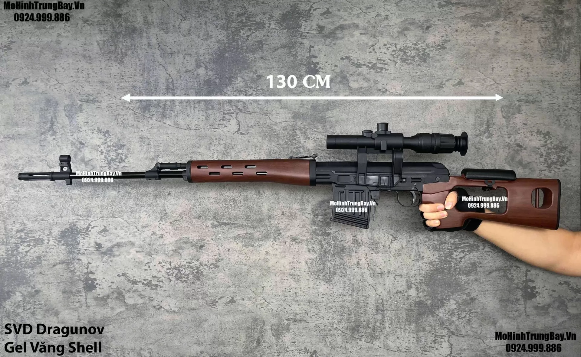 Súng Đạn Thạch Sniper SVD  Dragunov  130cm Nâu Gỗ Văng Shell Cao Cấp