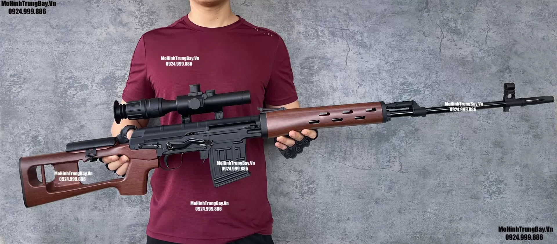 Súng Đạn Thạch Sniper SVD  Dragunov  130cm Nâu Gỗ Văng Shell Cao Cấp