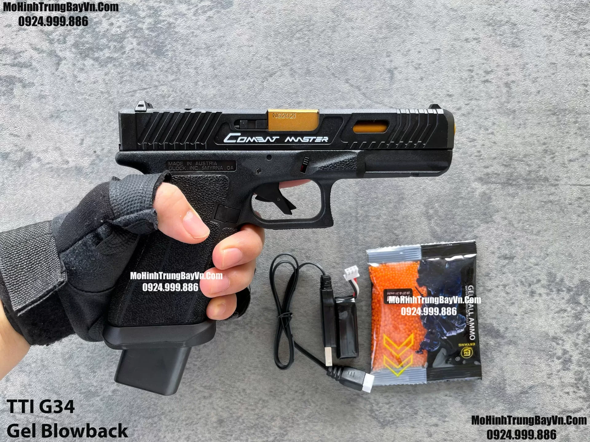 Súng Lục Đạn Thạch TTI G34 Điện Màu Đen Auto Blowback Phiên Bản Cao Cấp Glock17 Mohinhtrungbay Mohinhtrungbay.vn (1)