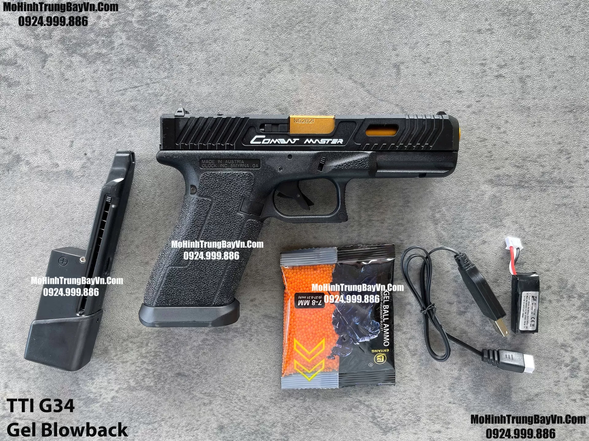 Súng Lục Đạn Thạch TTI G34 Điện Màu Đen Auto Blowback Phiên Bản Cao Cấp Glock17 Mohinhtrungbay Mohinhtrungbay.vn (1)