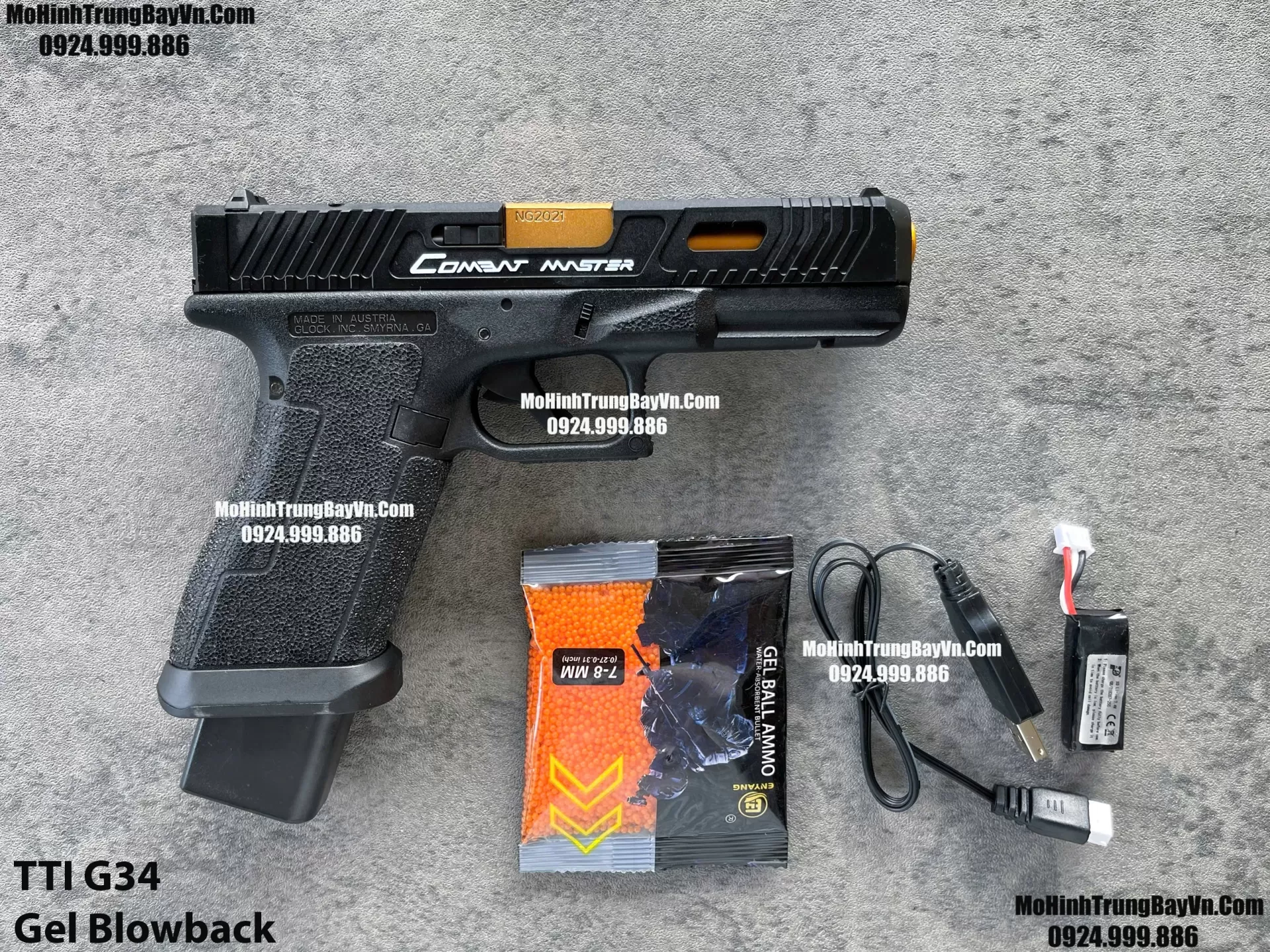 Súng Lục Đạn Thạch TTI G34 Điện Màu Đen Auto Blowback Phiên Bản Cao Cấp Glock17 Mohinhtrungbay Mohinhtrungbay.vn (1)