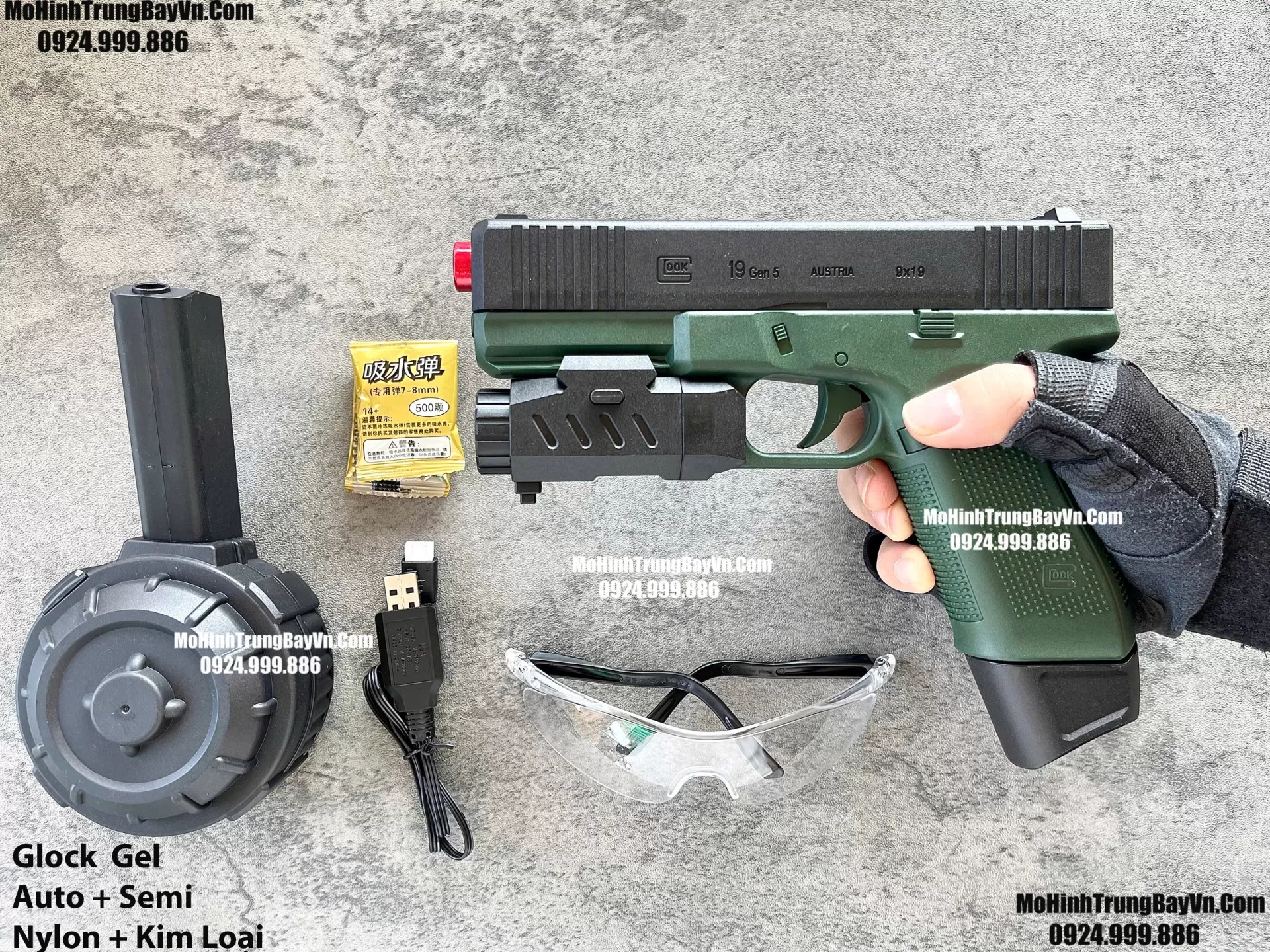Súng Lục Đạn Thạch Glock19 Auto Blowback 2 Chế Độ Auto Semi Kèm 2 Băng Đạn Lực Cực Mạnh Mohinhtrungbay Mohinhtrungbay.vn (1)