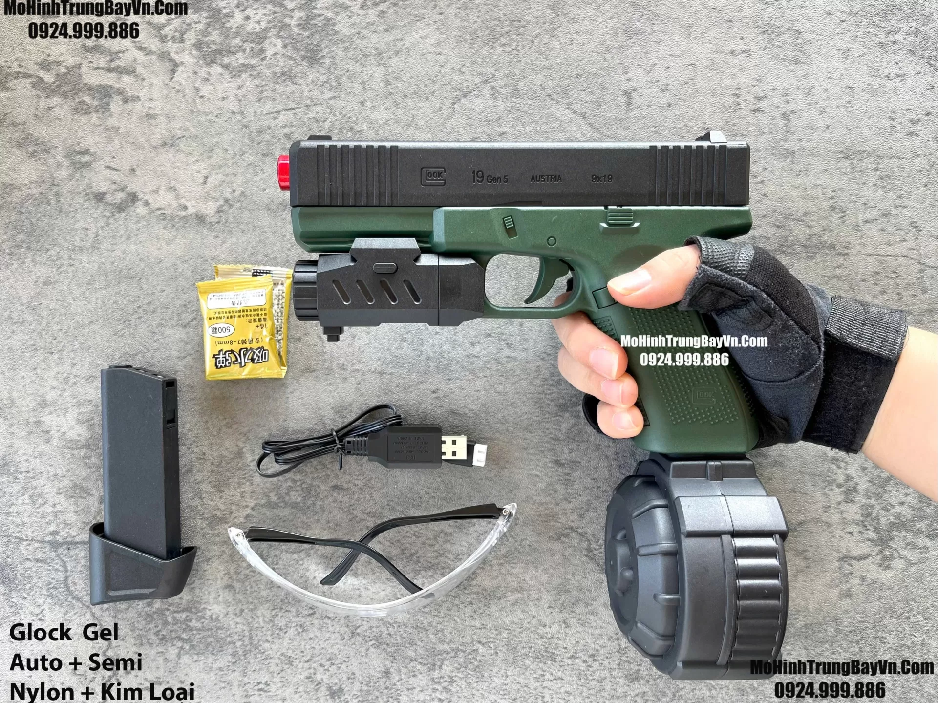 Súng Lục Đạn Thạch Glock19 Auto Blowback 2 Chế Độ Auto Semi Kèm 2 Băng Đạn Lực Cực Mạnh Mohinhtrungbay Mohinhtrungbay.vn (1)