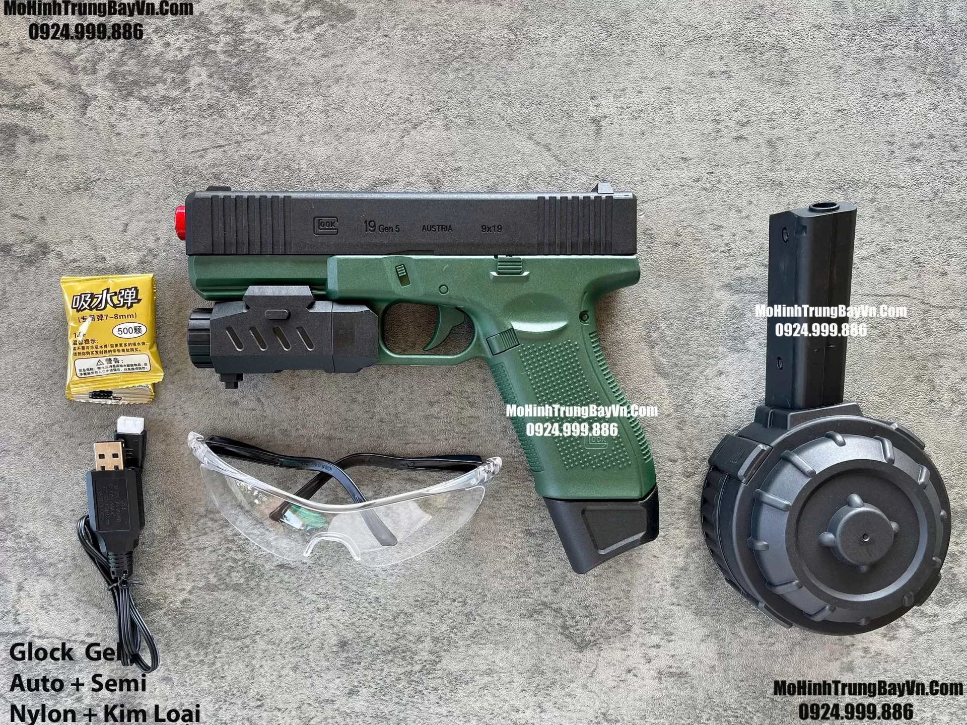 Súng Lục Đạn Thạch Glock19 Auto Blowback 2 Chế Độ Auto Semi Kèm 2 Băng Đạn Lực Cực Mạnh Mohinhtrungbay Mohinhtrungbay.vn (1)