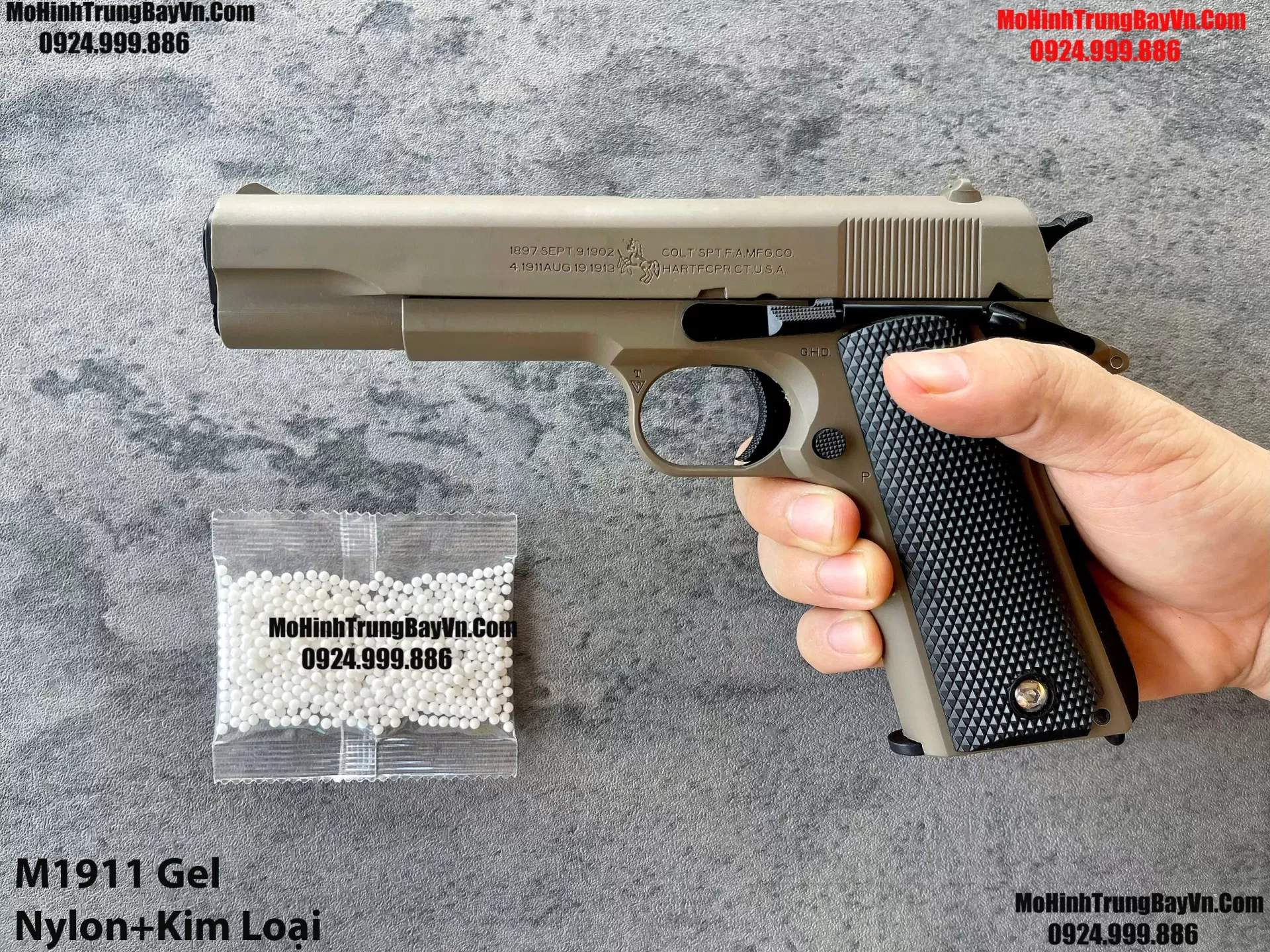 Súng Lục Đạn Thạch M1911 Cắc Bụp Kéo Slide Full Nylon Nòng Kim Loại Cực Nặng Tay Piston Mohinhtrungbay Mohinhtrungbay.vn