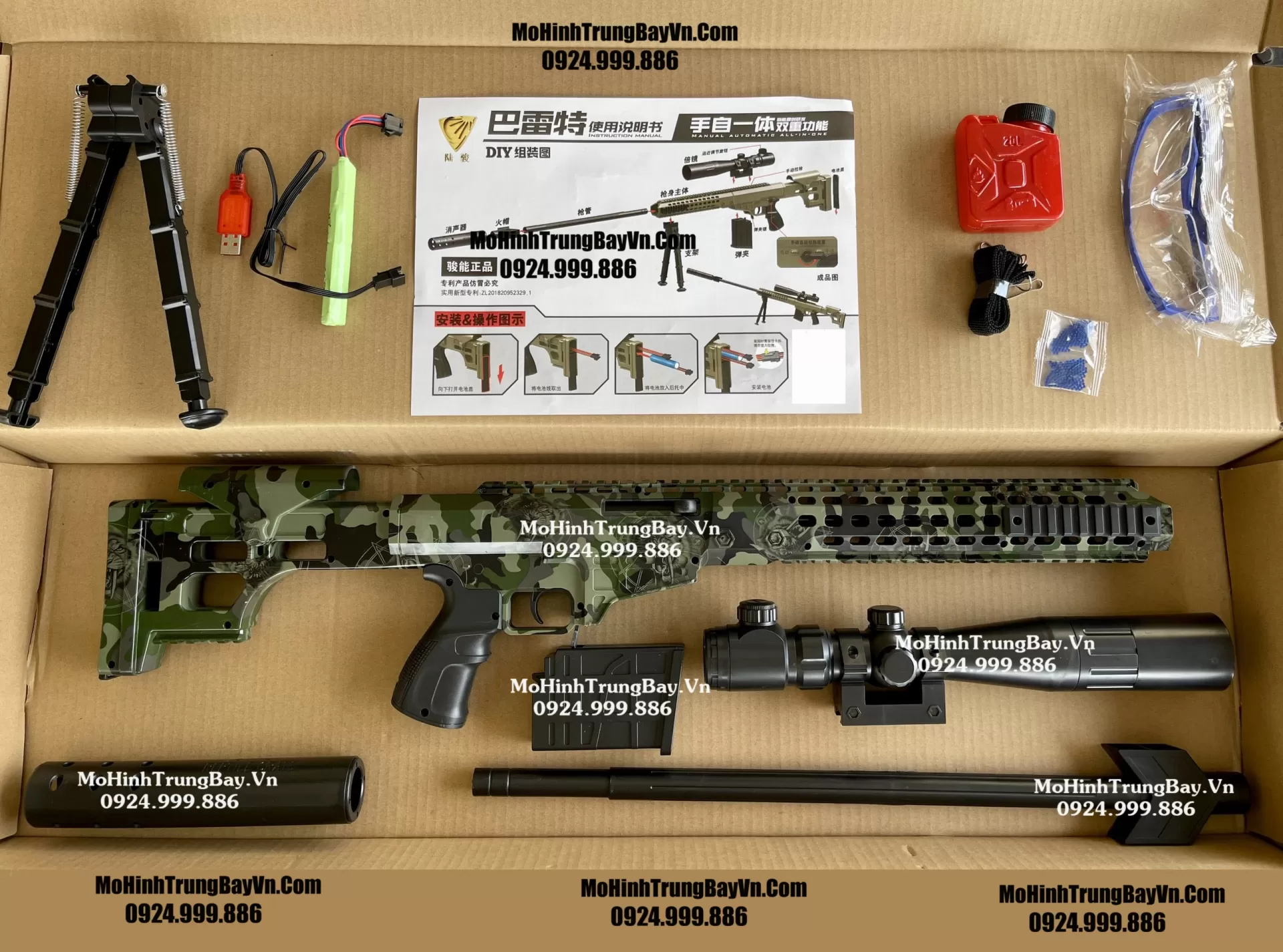 Súng Đạn Thạch Sniper  Barrett Camo 125cm AUTO LIÊN THANH  Tỉ Lệ 1:1 Hàng Cao Cấp Mohinhtrungbay Mohinhtrungbay.vn