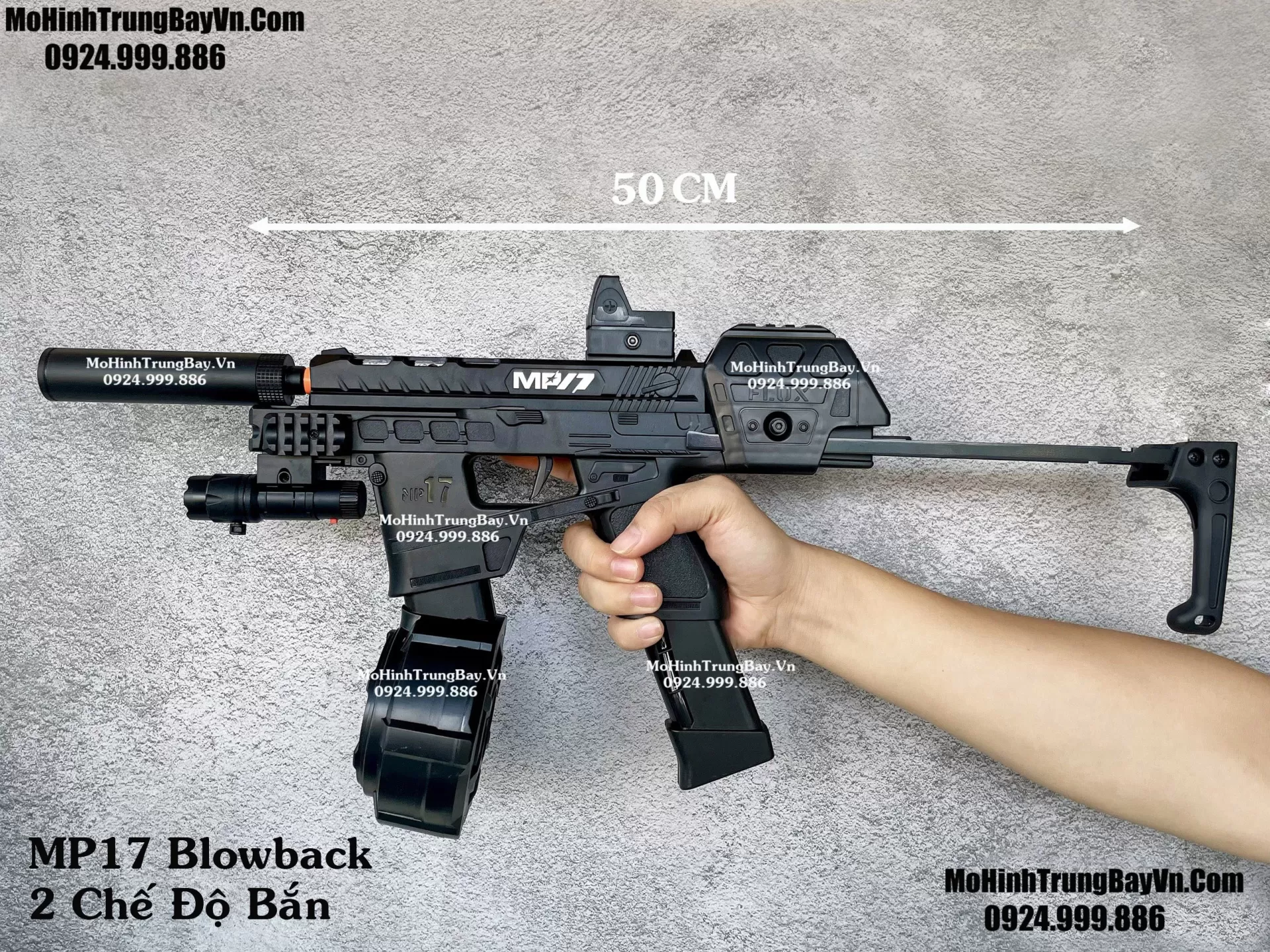 Súng Đạn Thạch MP17 Blowback Báng Kéo Dài Full Đen Giá Rẻ Tặng Kèm 2 Mag Và Full Phụ Kiện Mohinhtrungbay Mohinhtrungbay.vn