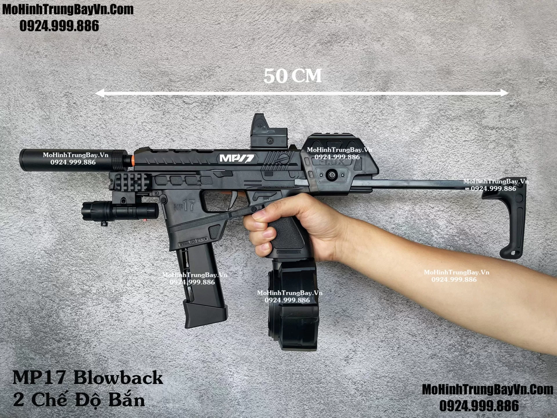 Súng Đạn Thạch MP17 Blowback Báng Kéo Dài Full Đen Giá Rẻ Tặng Kèm 2 Mag Và Full Phụ Kiện Mohinhtrungbay Mohinhtrungbay.vn
