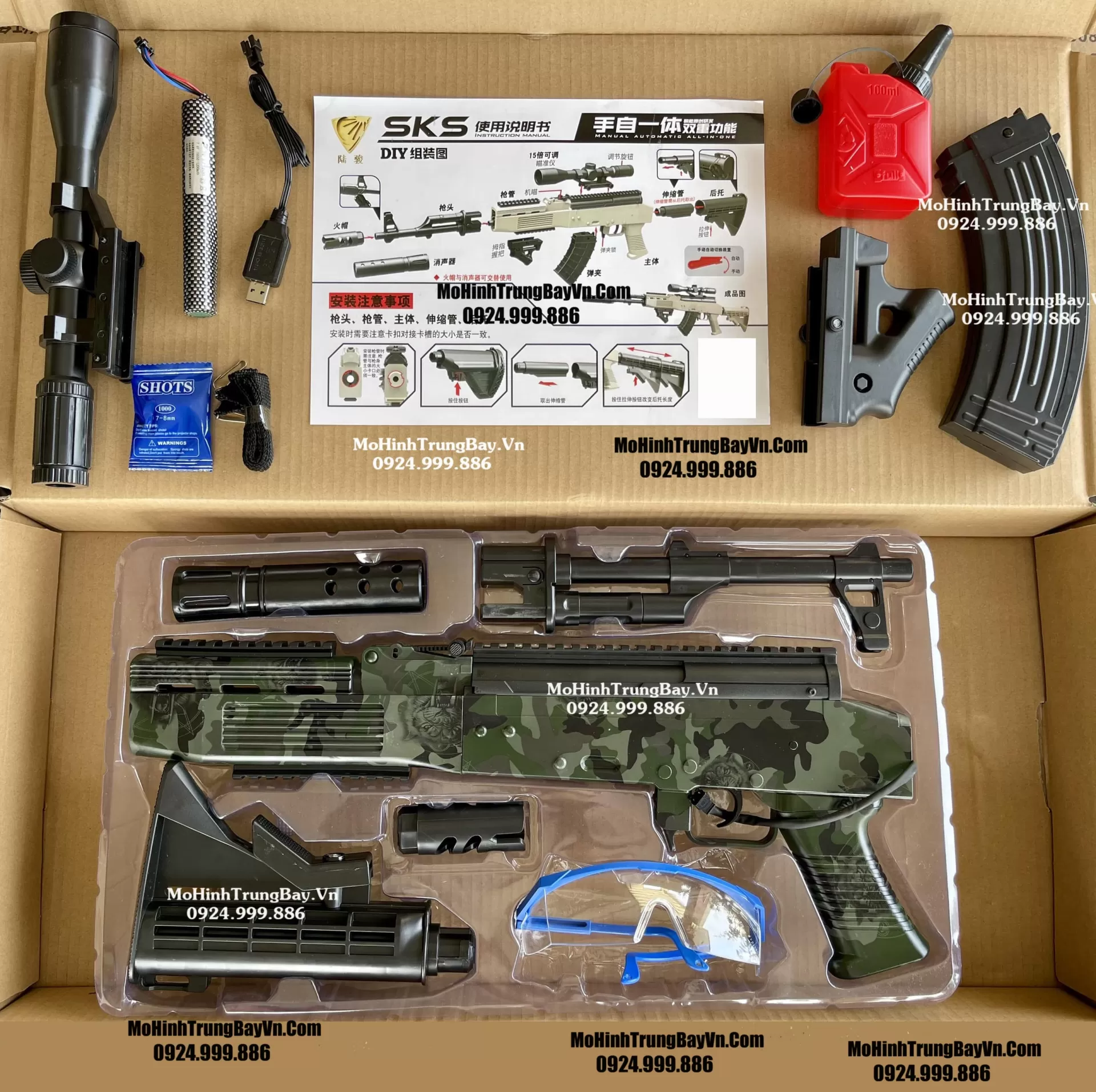 Súng Đạn Thạch SKS Skin Camo 100cm Auto Cao Cấp Tỉ Lệ 1:1 Full Phụ Kiện Mohinhtrungbay Mohinhtrungbay.vn
