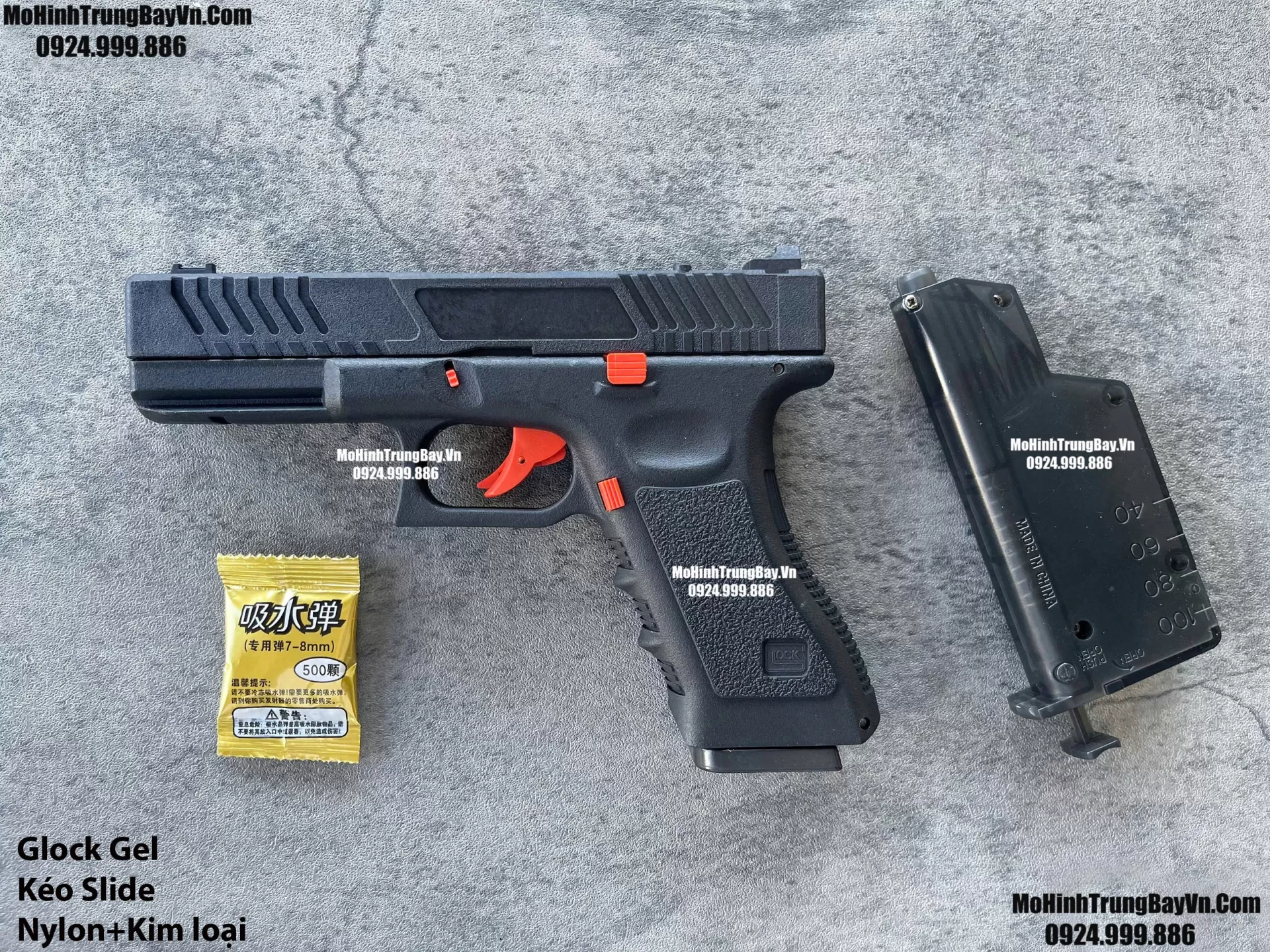 Súng Lục Đạn Thạch Glock Cắc Bụp Kéo Slide Full Nylon Nòng Kim Loại Cực Nặng Tay Piston Mohinhtrungbay Mohinhtrungbay.vn