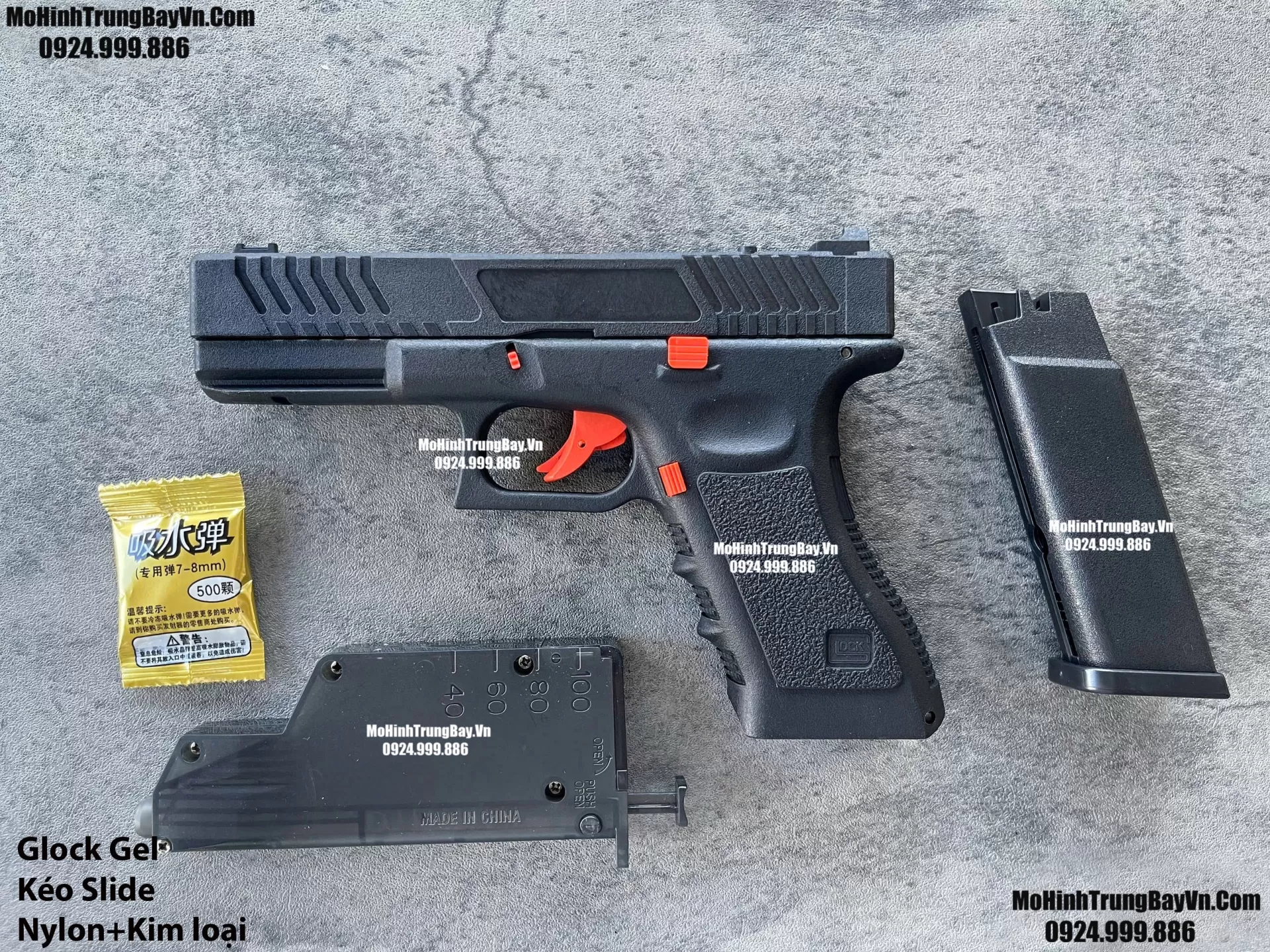 Súng Lục Đạn Thạch Glock Cắc Bụp Kéo Slide Full Nylon Nòng Kim Loại Cực Nặng Tay Piston Mohinhtrungbay Mohinhtrungbay.vn
