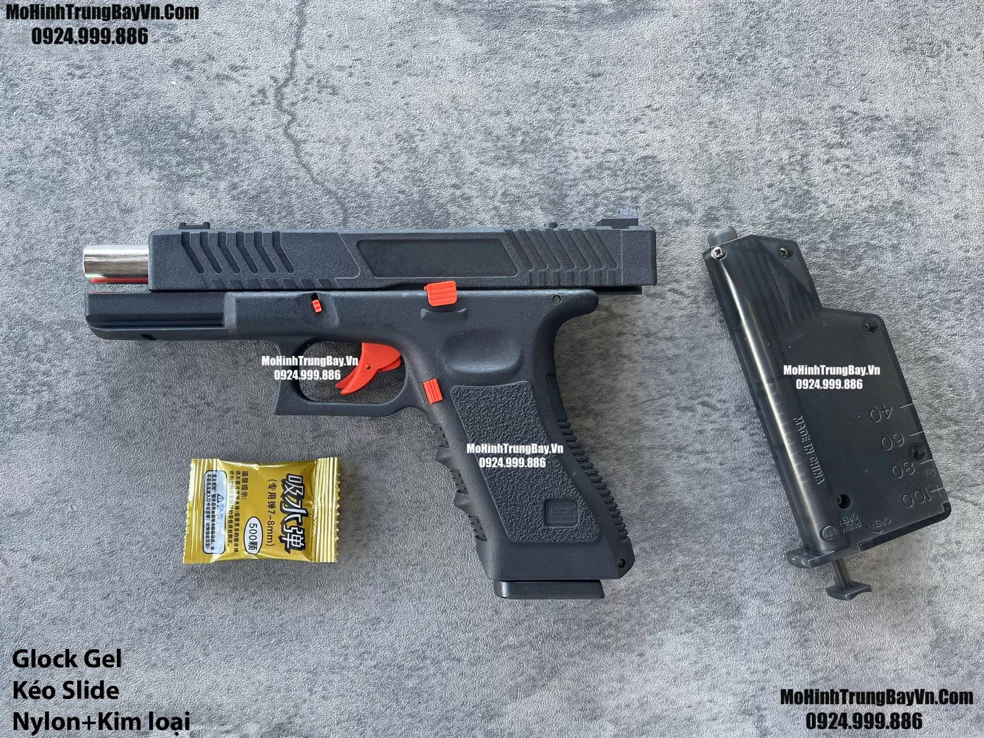 Súng Lục Đạn Thạch Glock Cắc Bụp Kéo Slide Full Nylon Nòng Kim Loại Cực Nặng Tay Piston Mohinhtrungbay Mohinhtrungbay.vn