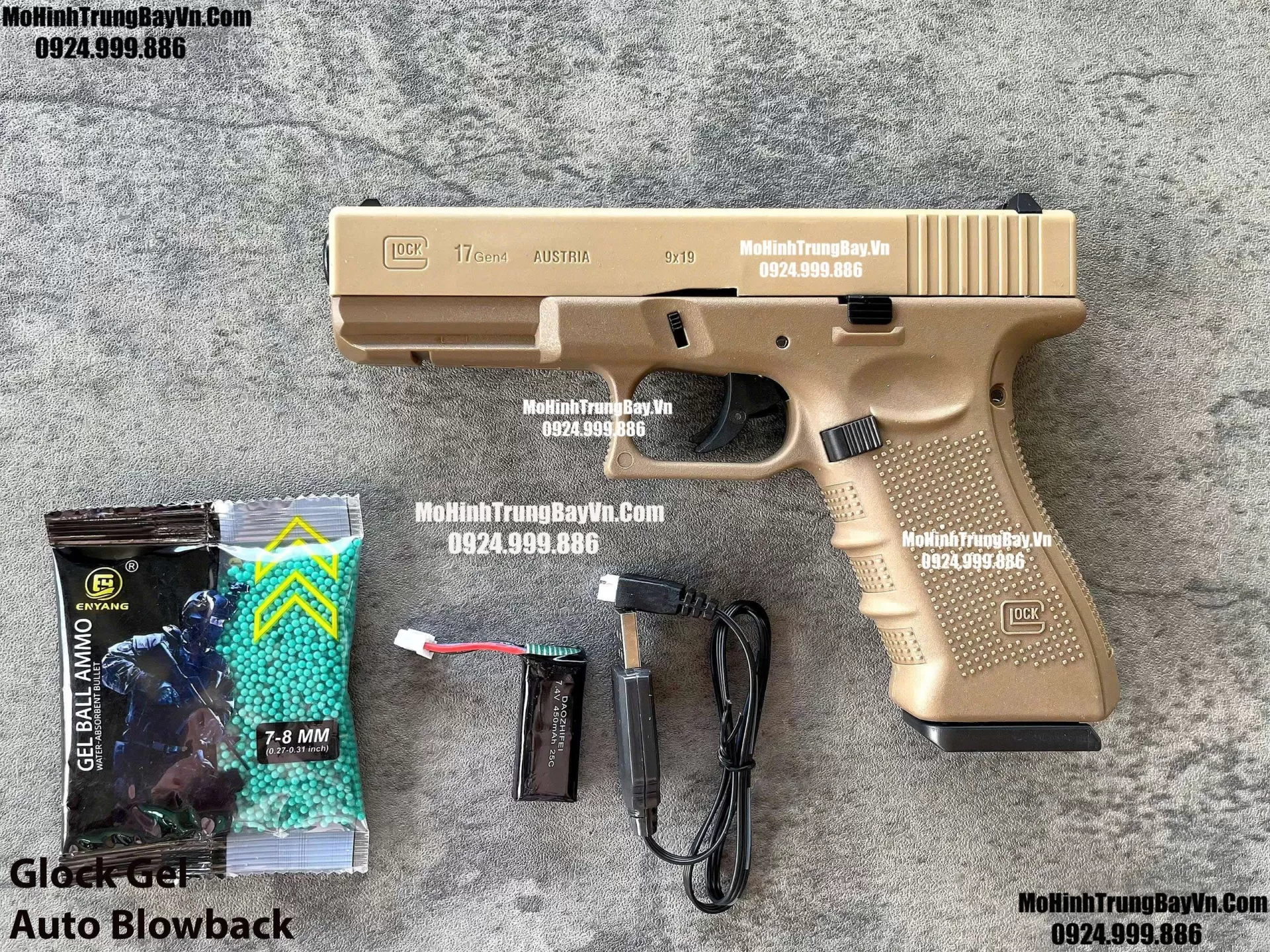 Súng Lục Đạn Thạch Glock Điện Màu Cát Auto Blowback Phiên Bản Cao Cấp Glock17 Mohinhtrungbay Mohinhtrungbay.vn