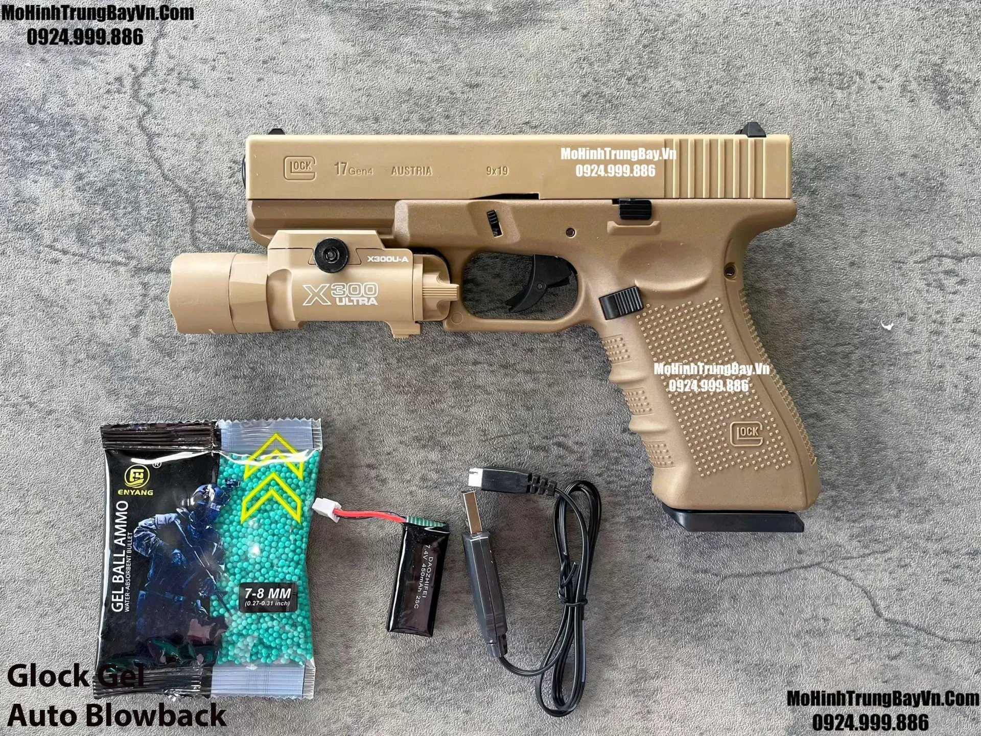 Súng Lục Đạn Thạch Glock Điện Màu Cát Auto Blowback Phiên Bản Cao Cấp Glock17 Mohinhtrungbay Mohinhtrungbay.vn