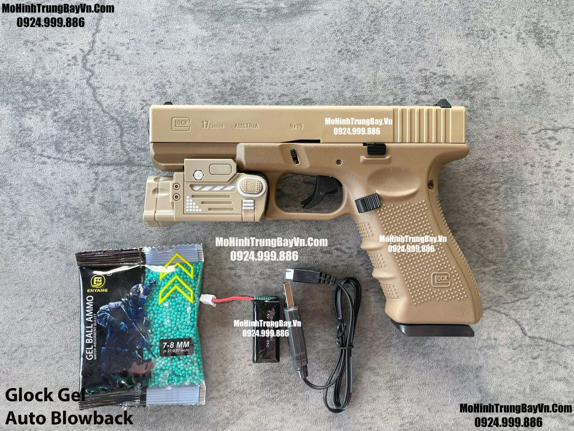 Súng Lục Đạn Thạch Glock Điện Màu Cát Auto Blowback Phiên Bản Cao Cấp Glock17 Mohinhtrungbay Mohinhtrungbay.vn
