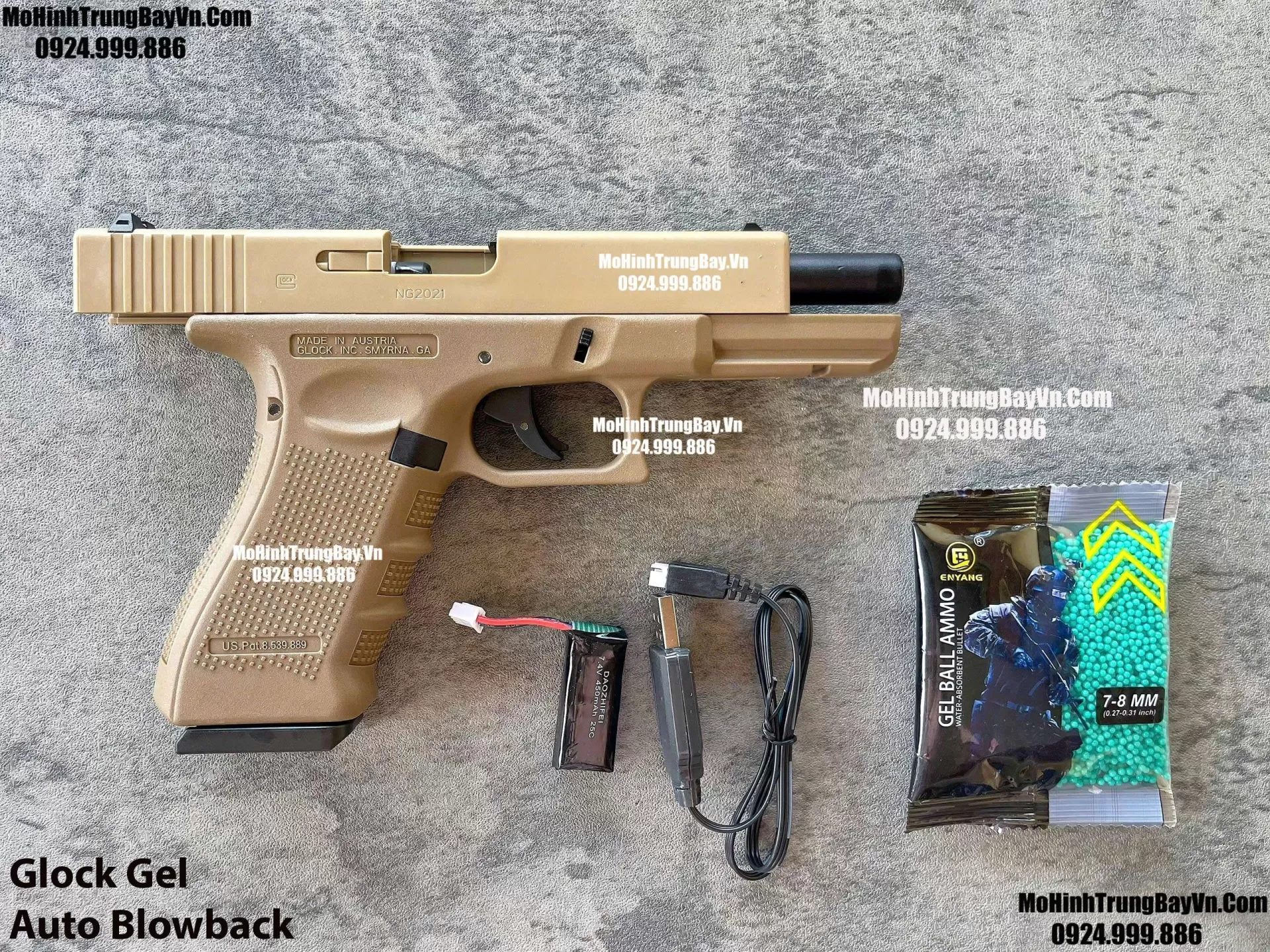 Súng Lục Đạn Thạch Glock Điện Màu Cát Auto Blowback Phiên Bản Cao Cấp Glock17 Mohinhtrungbay Mohinhtrungbay.vn
