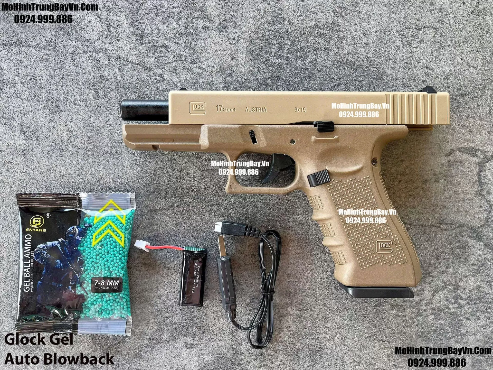 Súng Lục Đạn Thạch Glock Điện Màu Cát Auto Blowback Phiên Bản Cao Cấp Glock17 Mohinhtrungbay Mohinhtrungbay.vn