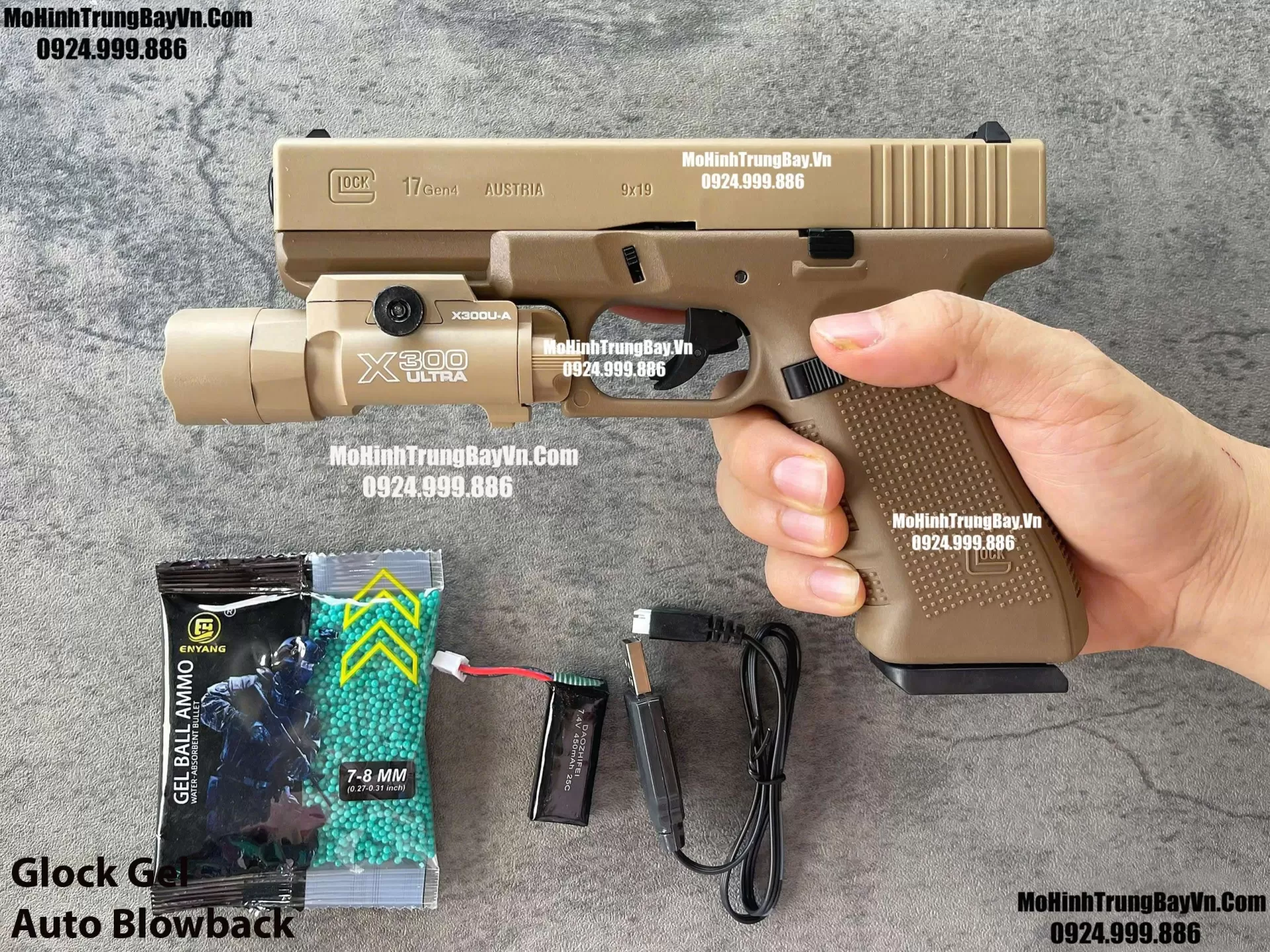 Súng Lục Đạn Thạch Glock Điện Màu Cát Auto Blowback Phiên Bản Cao Cấp Glock17 Mohinhtrungbay Mohinhtrungbay.vn