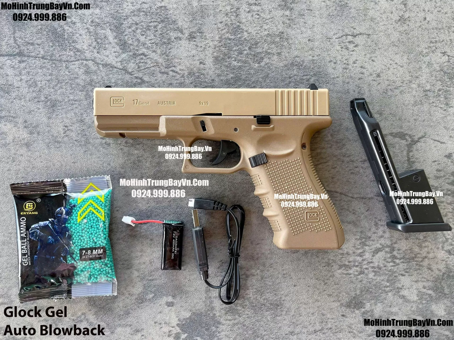 Súng Lục Đạn Thạch Glock Điện Màu Cát Auto Blowback Phiên Bản Cao Cấp Glock17 Mohinhtrungbay Mohinhtrungbay.vn