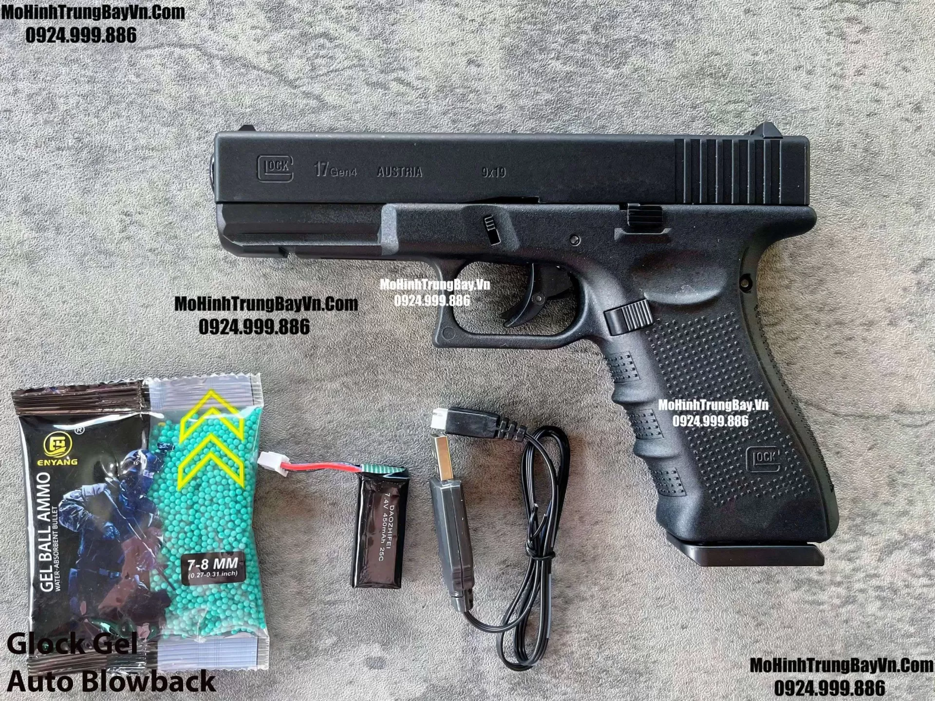 Súng Lục Đạn Thạch Glock Điện Màu Đen Auto Blowback Phiên Bản Cao Cấp Glock17 Mohinhtrungbay Mohinhtrungbay.vn
