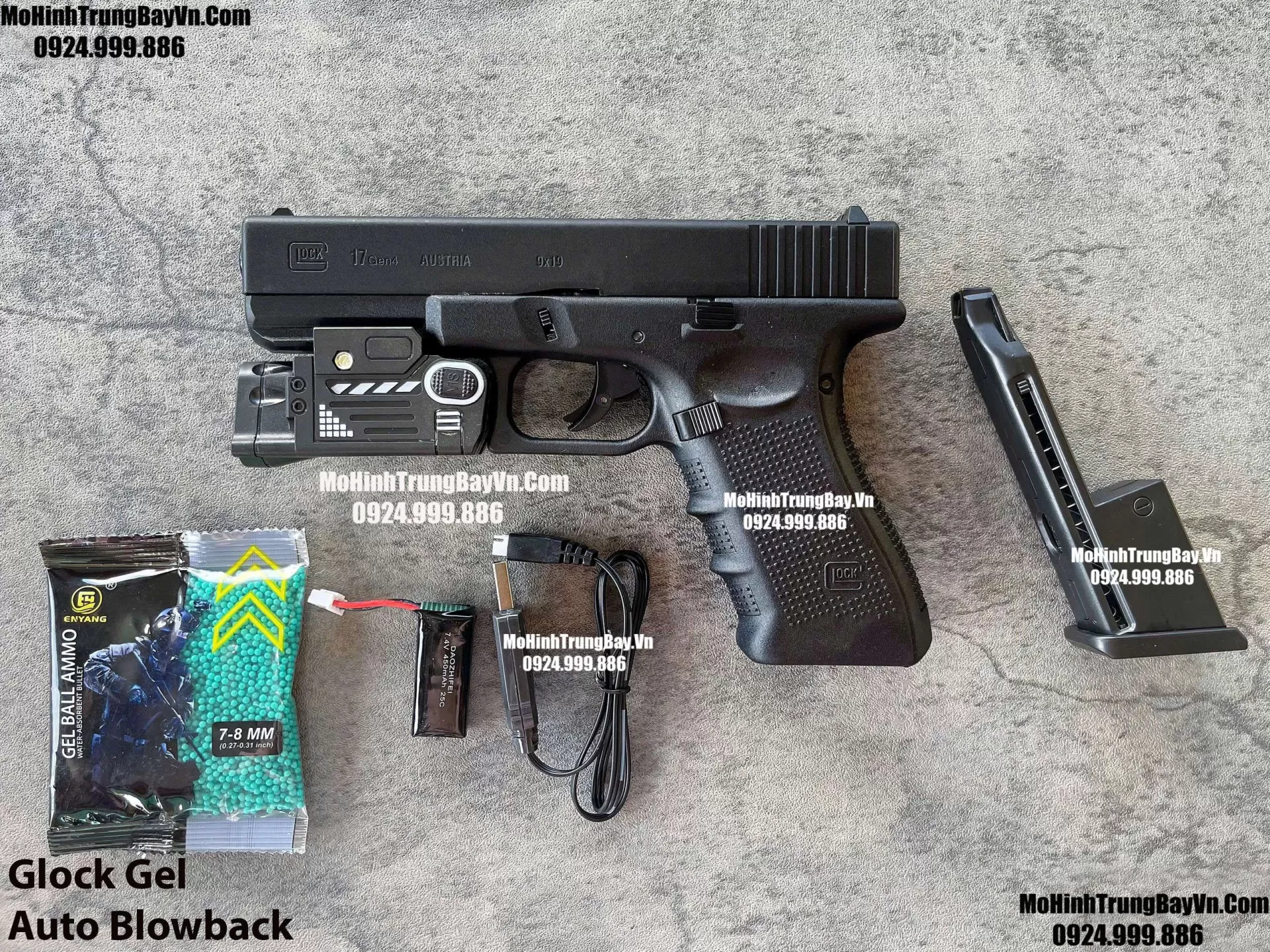 Súng Lục Đạn Thạch Glock Điện Màu Đen Auto Blowback Phiên Bản Cao Cấp Glock17 Mohinhtrungbay Mohinhtrungbay.vn