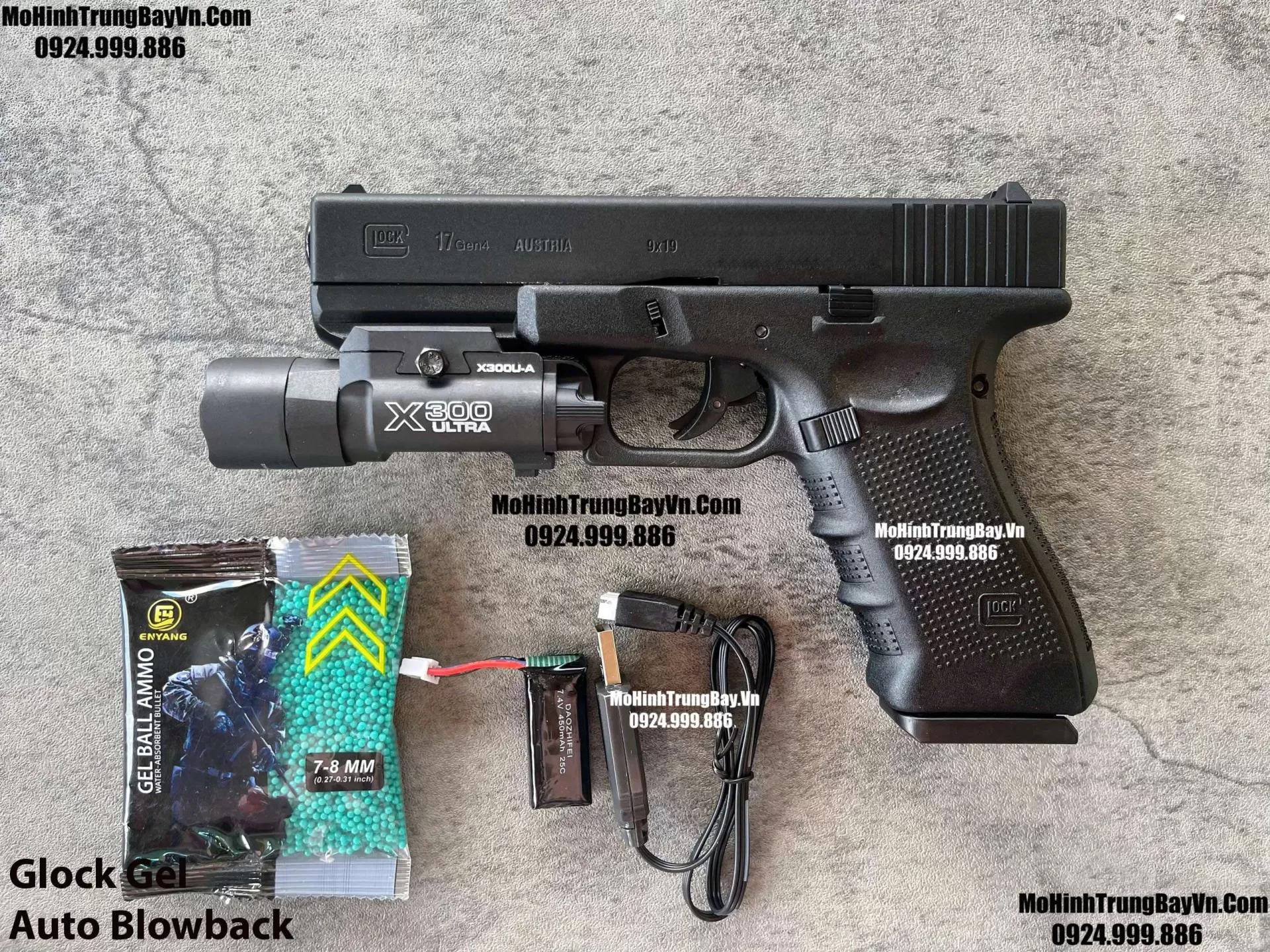 Súng Lục Đạn Thạch Glock Điện Màu Đen Auto Blowback Phiên Bản Cao Cấp Glock17 Mohinhtrungbay Mohinhtrungbay.vn
