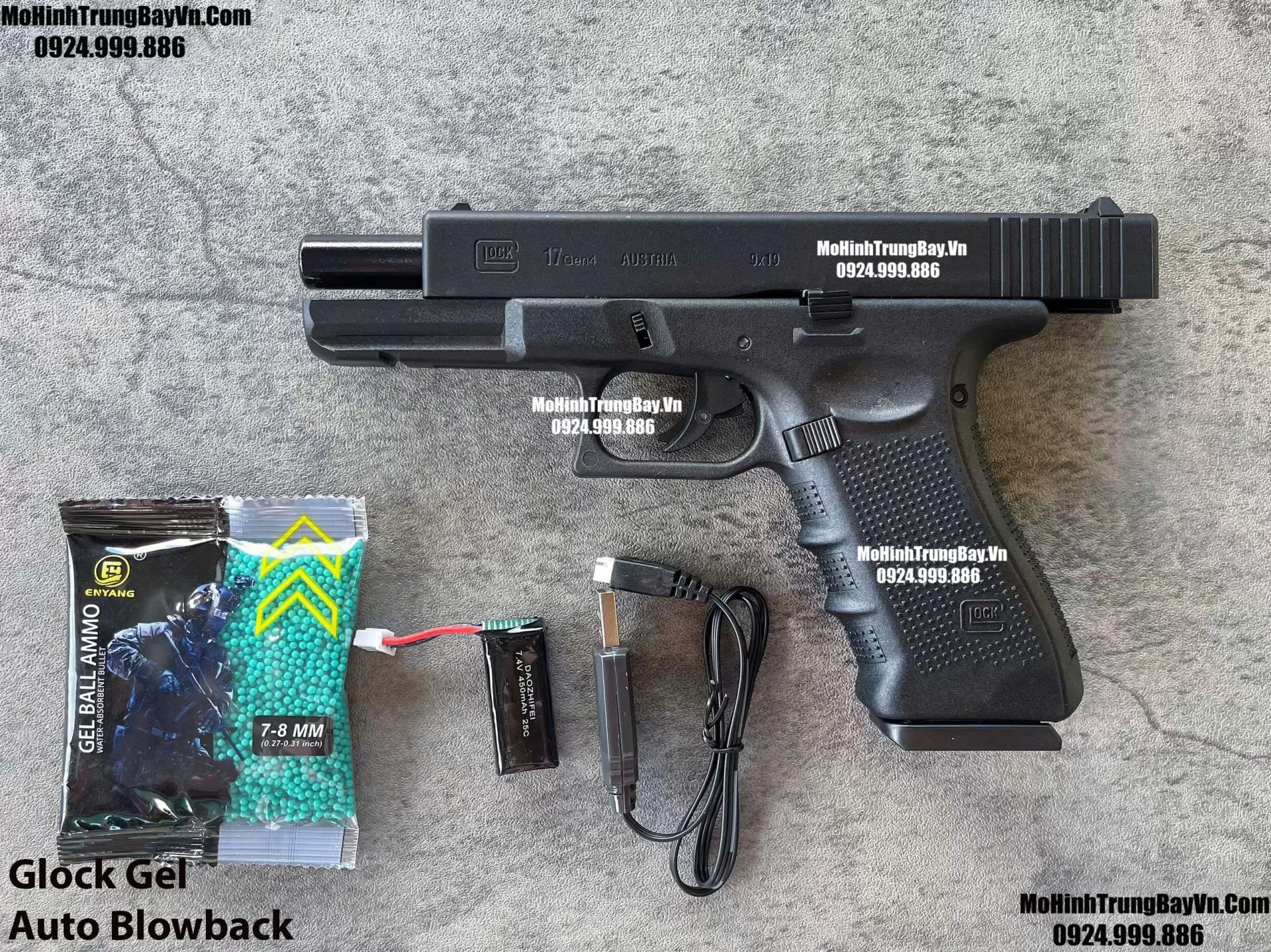 Súng Lục Đạn Thạch Glock Điện Màu Đen Auto Blowback Phiên Bản Cao Cấp Glock17 Mohinhtrungbay Mohinhtrungbay.vn