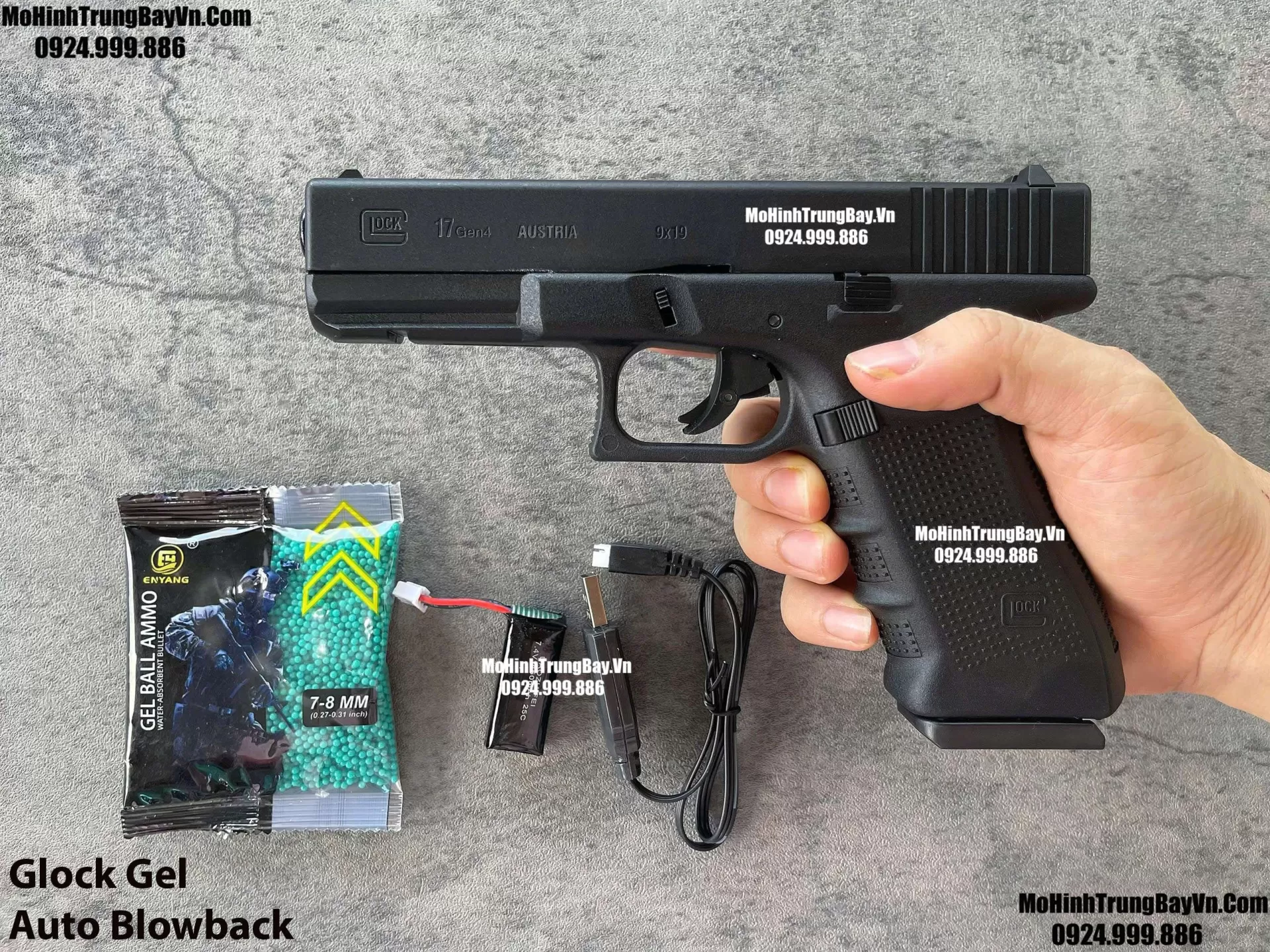 Súng Lục Đạn Thạch Glock Điện Màu Đen Auto Blowback Phiên Bản Cao Cấp Glock17 Mohinhtrungbay Mohinhtrungbay.vn