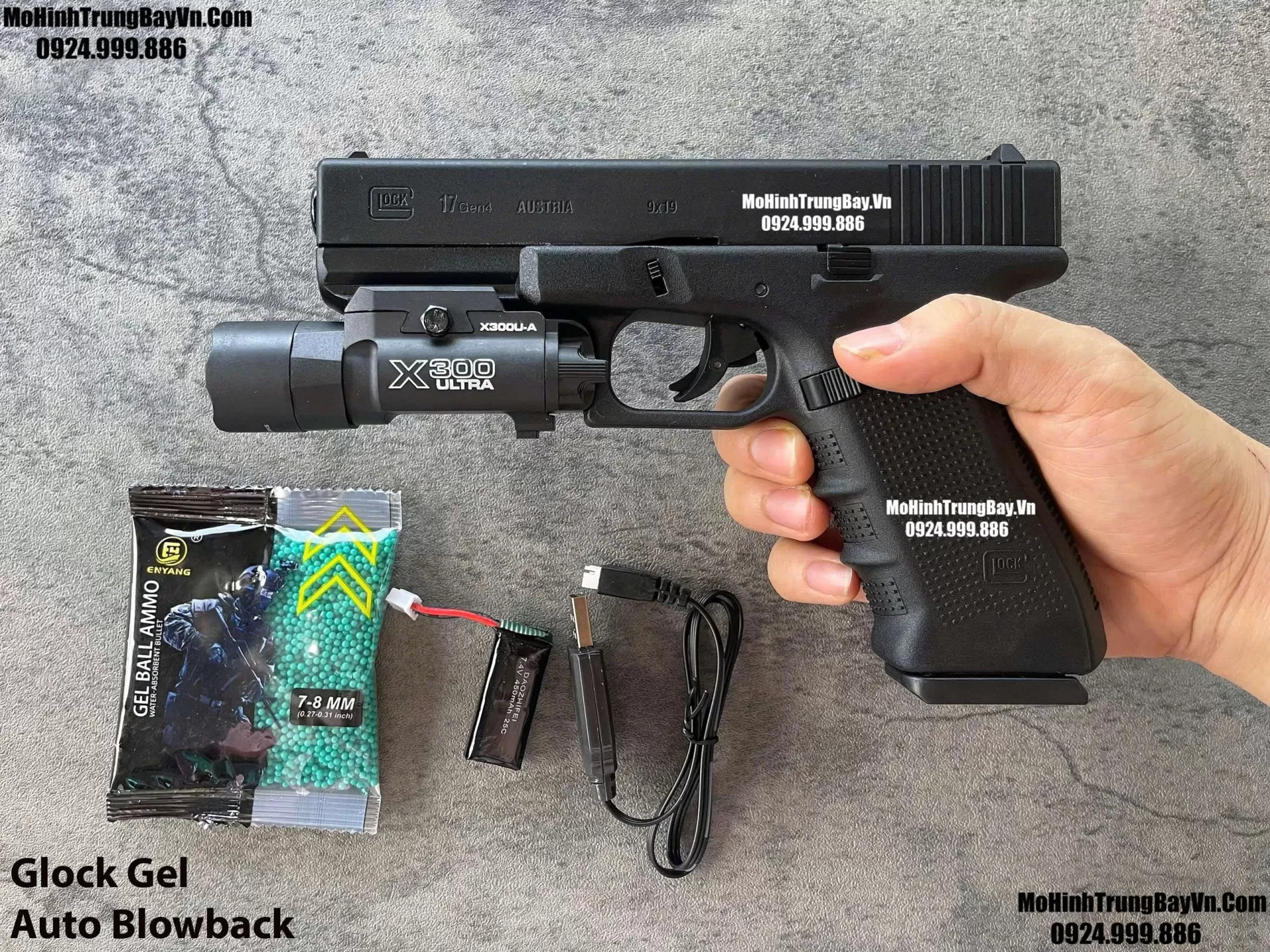 Súng Lục Đạn Thạch Glock Điện Màu Đen Auto Blowback Phiên Bản Cao Cấp Glock17 Mohinhtrungbay Mohinhtrungbay.vn