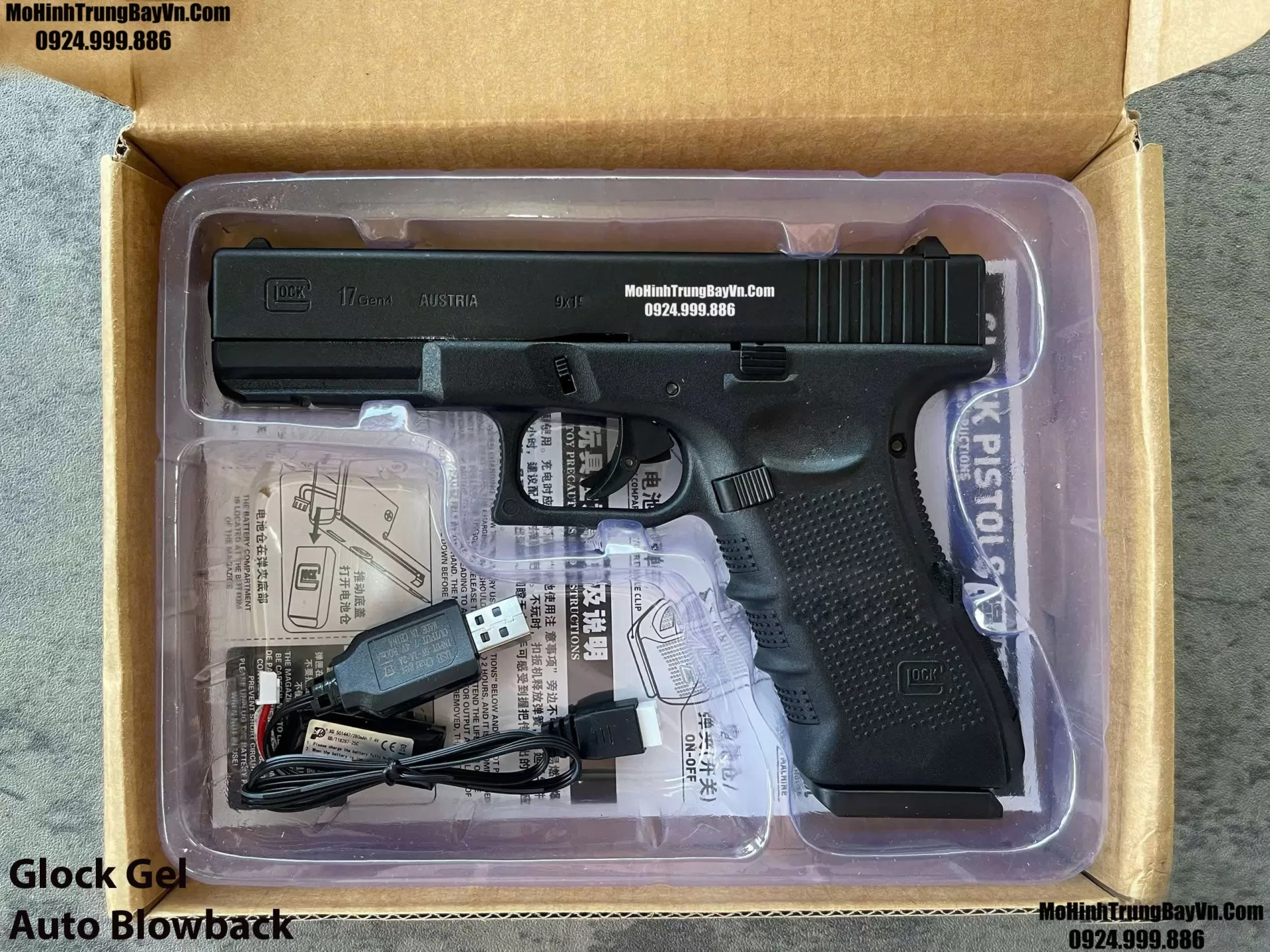 Súng Lục Đạn Thạch Glock Điện Màu Đen Auto Blowback Phiên Bản Cao Cấp Glock17 Mohinhtrungbay Mohinhtrungbay.vn