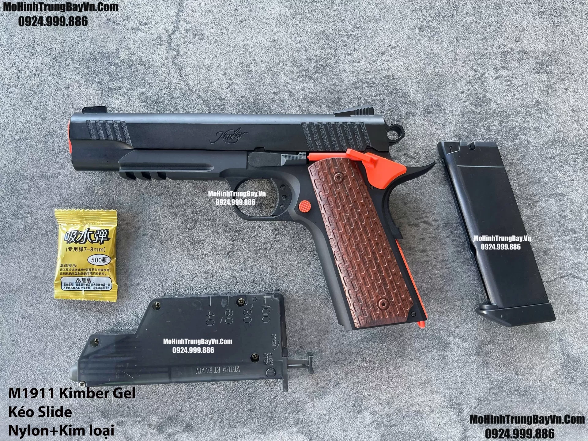 Súng Lục Đạn Thạch M1911 Kimber Cắc Bụp Kéo Slide Full Nylon Nòng Kim Loại Cực Nặng Tay Piston Mohinhtrungbay Mohinhtrungbay.vn