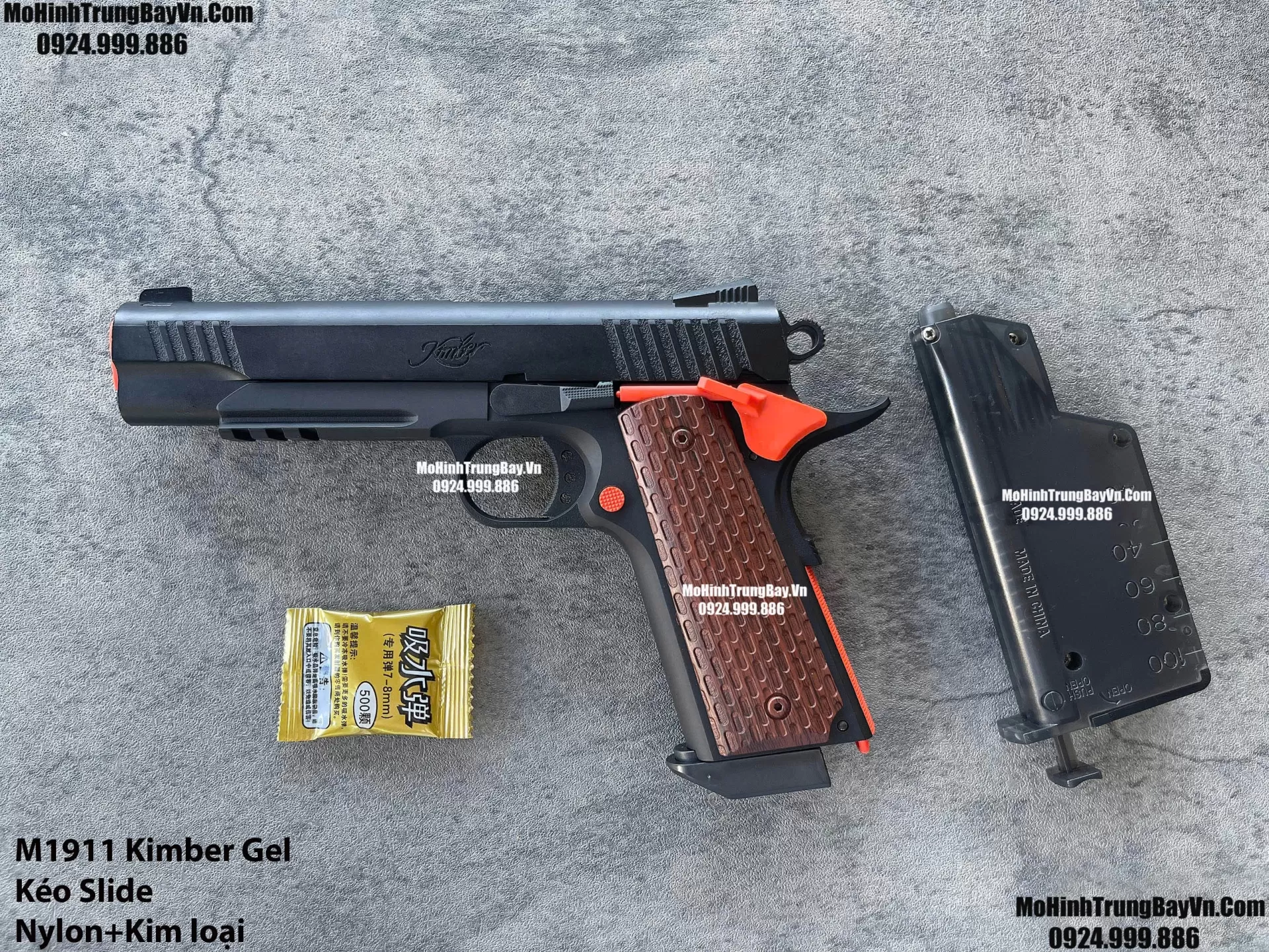 Súng Lục Đạn Thạch M1911 Kimber Cắc Bụp Kéo Slide Full Nylon Nòng Kim Loại Cực Nặng Tay Piston Mohinhtrungbay Mohinhtrungbay.vn