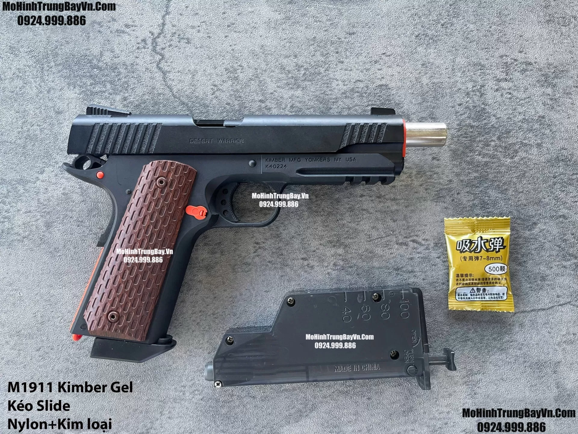 Súng Lục Đạn Thạch M1911 Kimber Cắc Bụp Kéo Slide Full Nylon Nòng Kim Loại Cực Nặng Tay Piston Mohinhtrungbay Mohinhtrungbay.vn