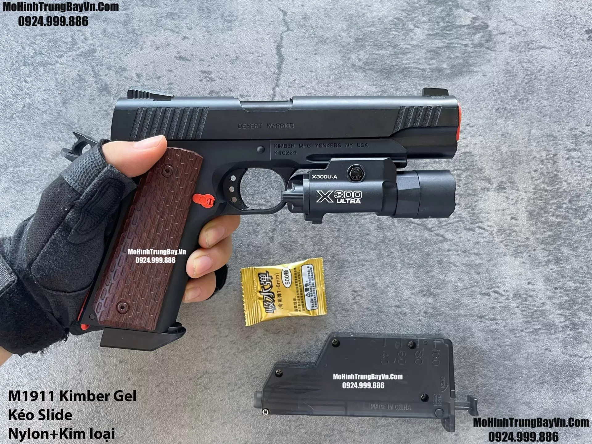 Súng Lục Đạn Thạch M1911 Kimber Cắc Bụp Kéo Slide Full Nylon Nòng Kim Loại Cực Nặng Tay Piston Mohinhtrungbay Mohinhtrungbay.vn