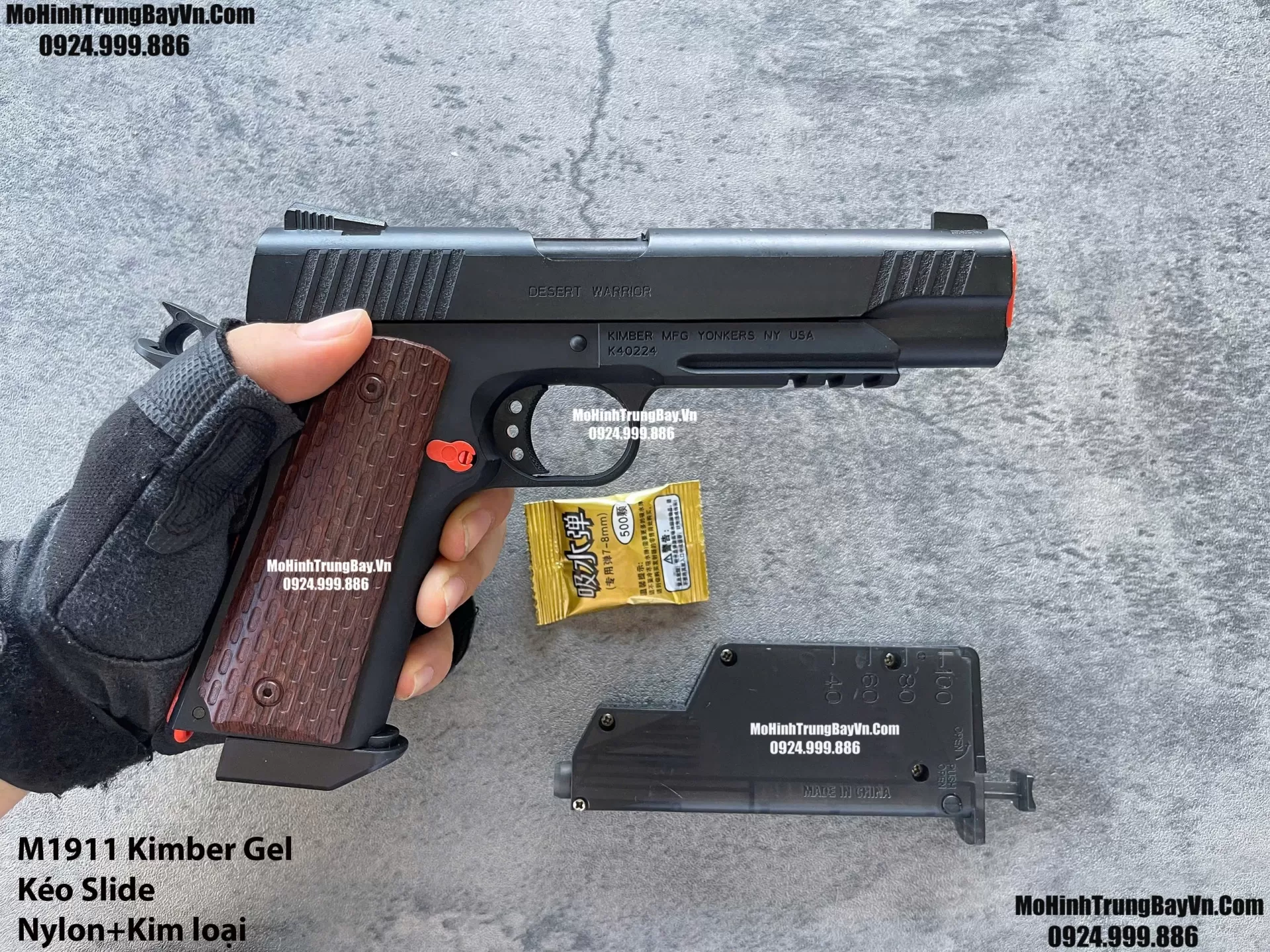 Súng Lục Đạn Thạch M1911 Kimber Cắc Bụp Kéo Slide Full Nylon Nòng Kim Loại Cực Nặng Tay Piston Mohinhtrungbay Mohinhtrungbay.vn