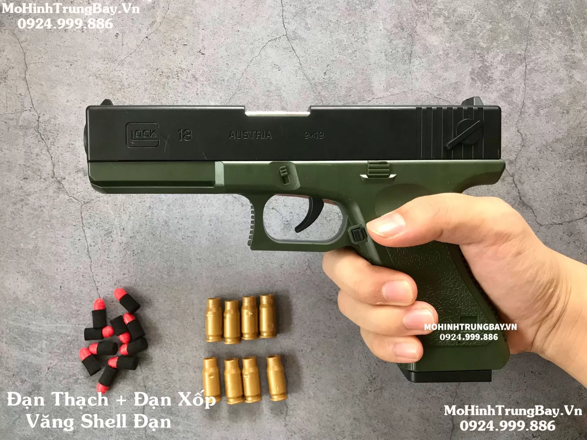 Súng Đạn Xốp Glock Xanh Đen  Văng Shell Giá Rẻ Tỉ Lệ 1:1 Cầm Chắc Tay Glock17 Glock18 Glock19 (1)